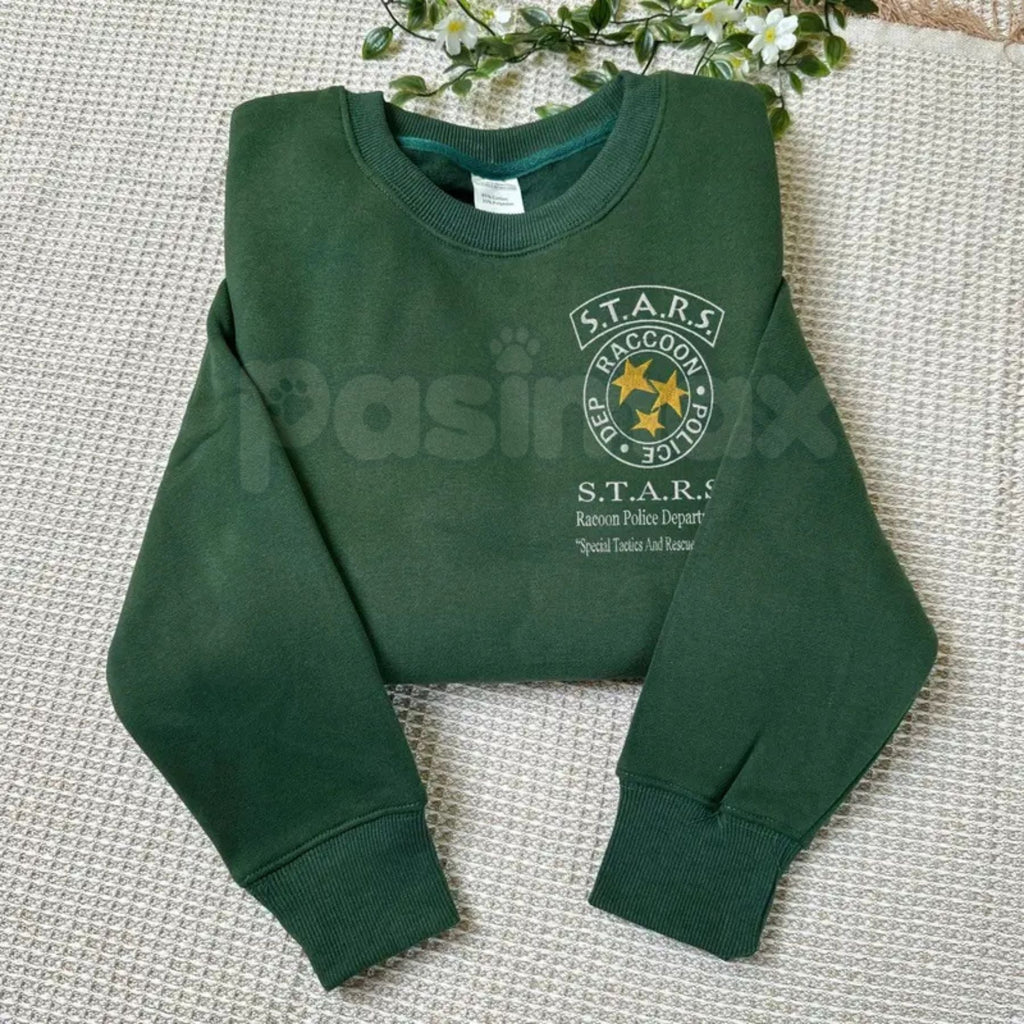 Pasimax Resident Evil Umbrella Corp Embroidered Sweatshirt – S.T.A.R.S. Survival Horror Crewneck — lifestyle context