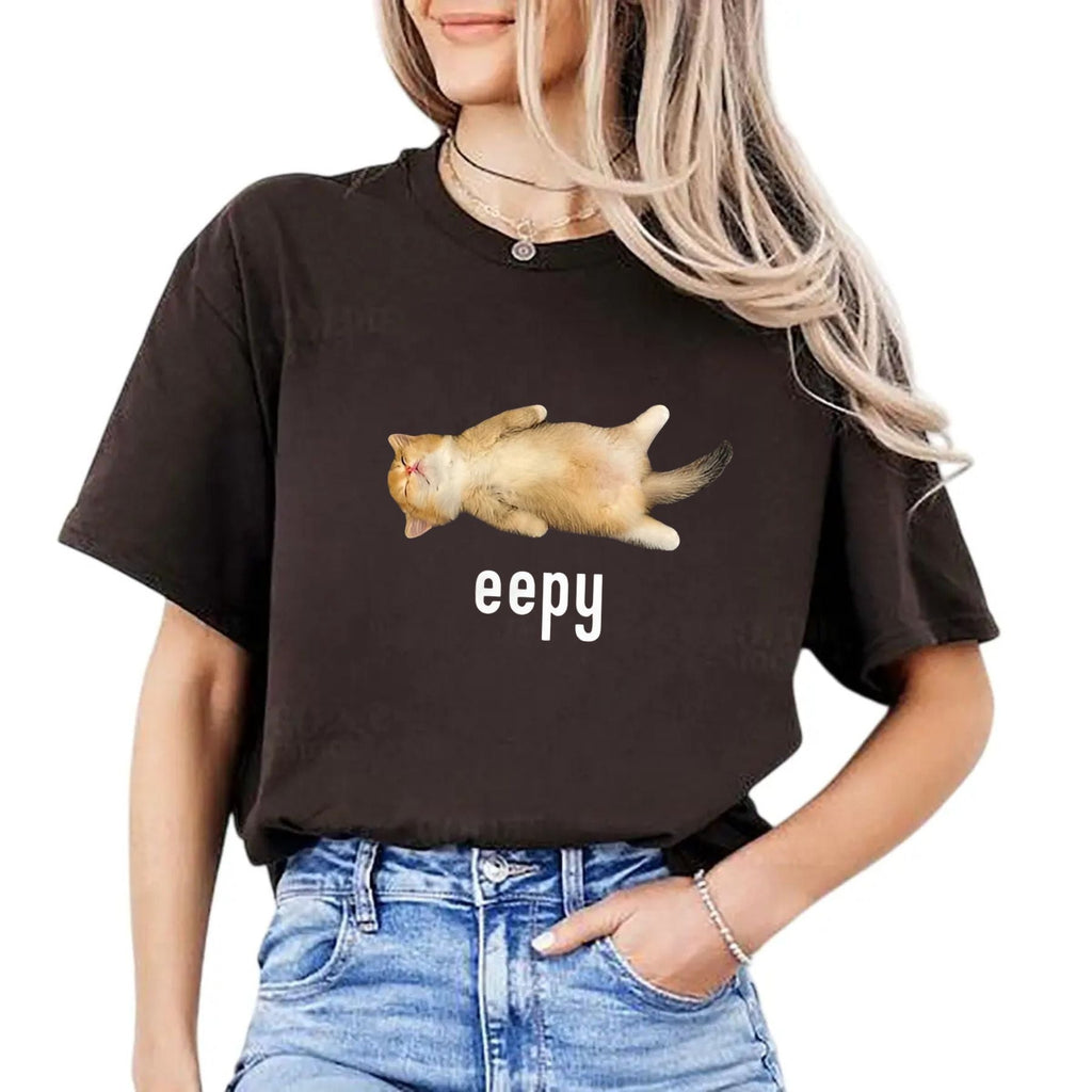 Pasimax "Eepy Cat" Silly Sleepy Cat Meme T-Shirt — lifestyle context