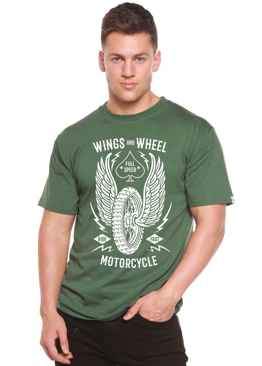 Spun Bamboo Wings And Wheel Spun Bamboo® Men's Bamboo Viscose/Organic Cotton Short Sleeve Graphic T-Shirt — side view