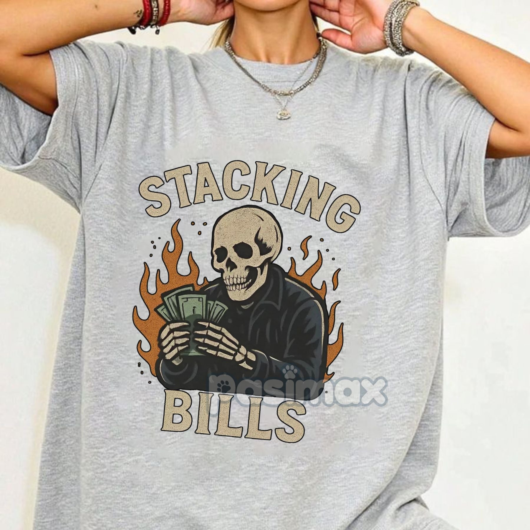 Pasimax "100% Stacking Bills" T-Shirt — lifestyle context
