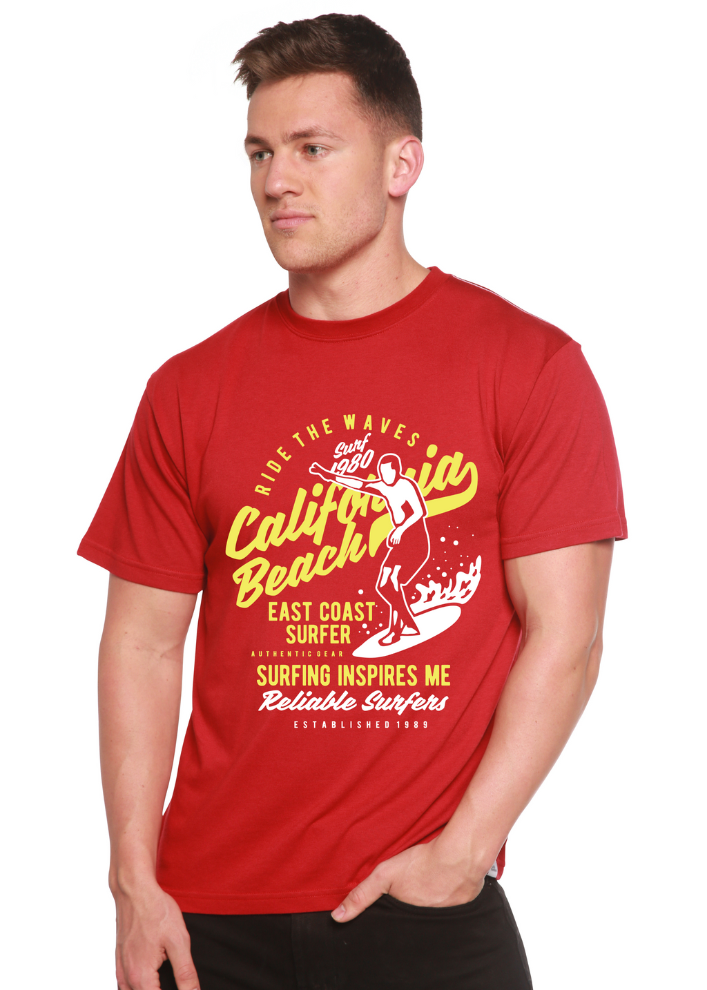 Spun Bamboo Ride The Waves Spun Bamboo® Men's Bamboo Viscose/Organic Cotton Short Sleeve Graphic T-Shirt — side view