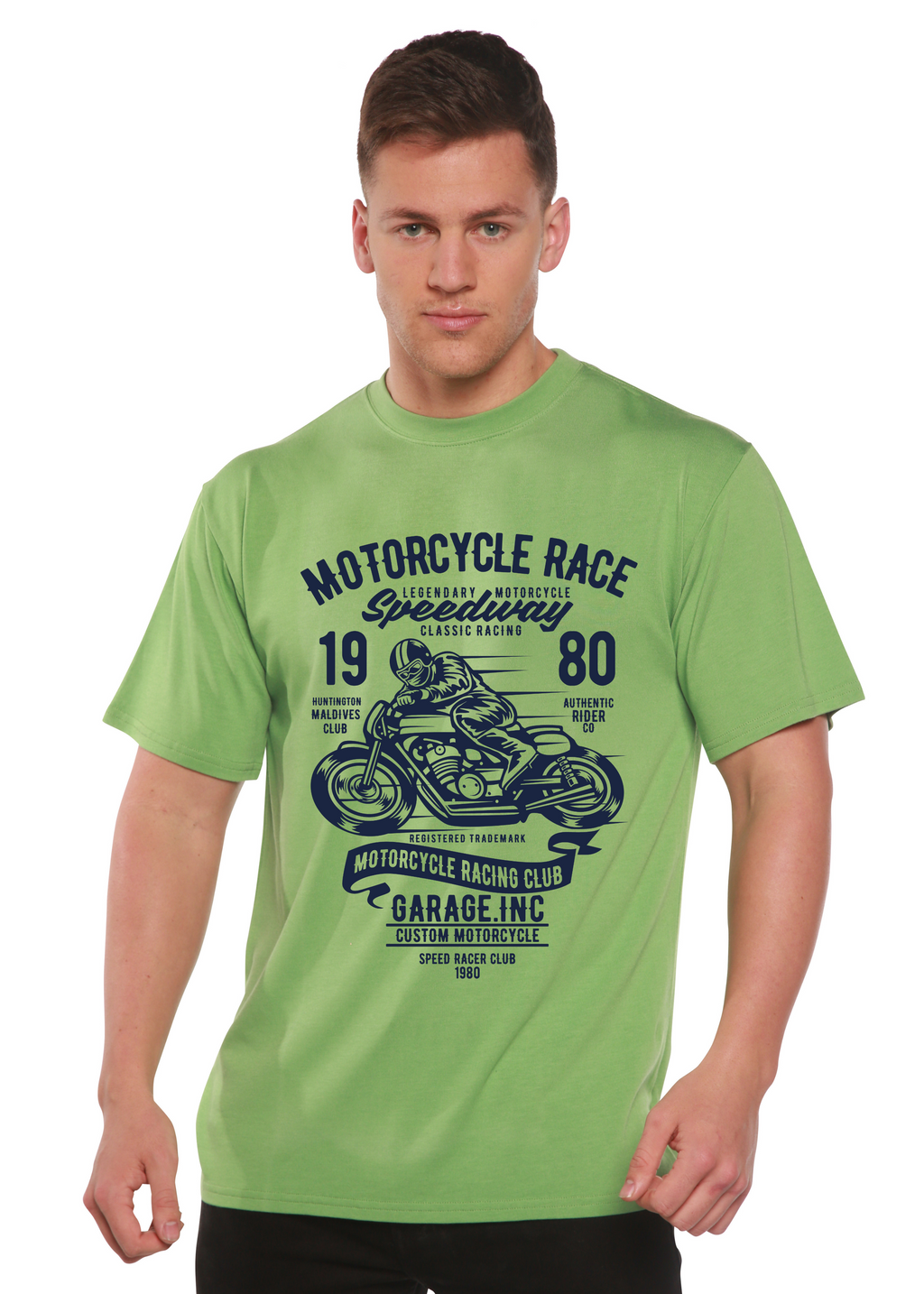 Spun Bamboo Motorcycles Race Men's Bamboo Viscose/Organic Cotton Short Sleeve Graphic T-Shirt — lifestyle context