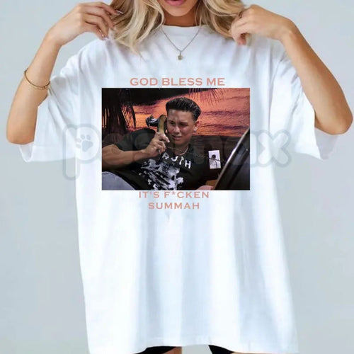 "God Bless Me It's Fcken Summah" Graphic T-Shirt – Funny Boston Summer Aesthetic Tee, Premium 100% Cotton Viral Statement Top, Soft Lived-In Heavyweight Summah Vibes Shirt, Made in USA