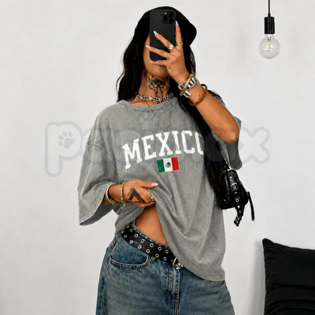 Distressed Mexico T-Shirt – Retro Snow Washed Graphic Tee, Vintage Heritage Emblem Lightweight Cotton Unisex Streetwear Top