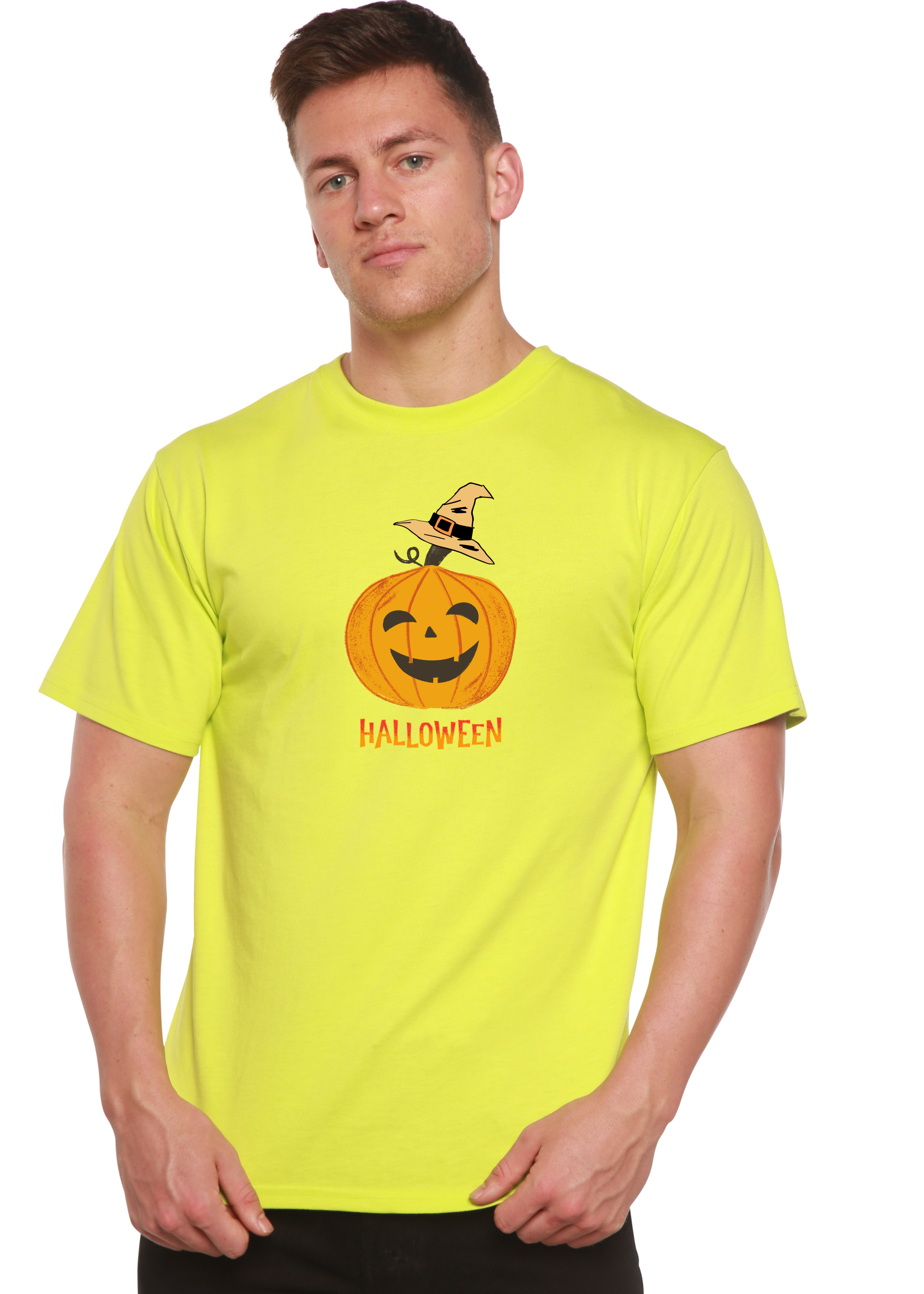 Spun Bamboo Halloween Pumpkin Unisex Bamboo Viscose/Organic Cotton Short Sleeve Graphic T-Shirt — alternative angle