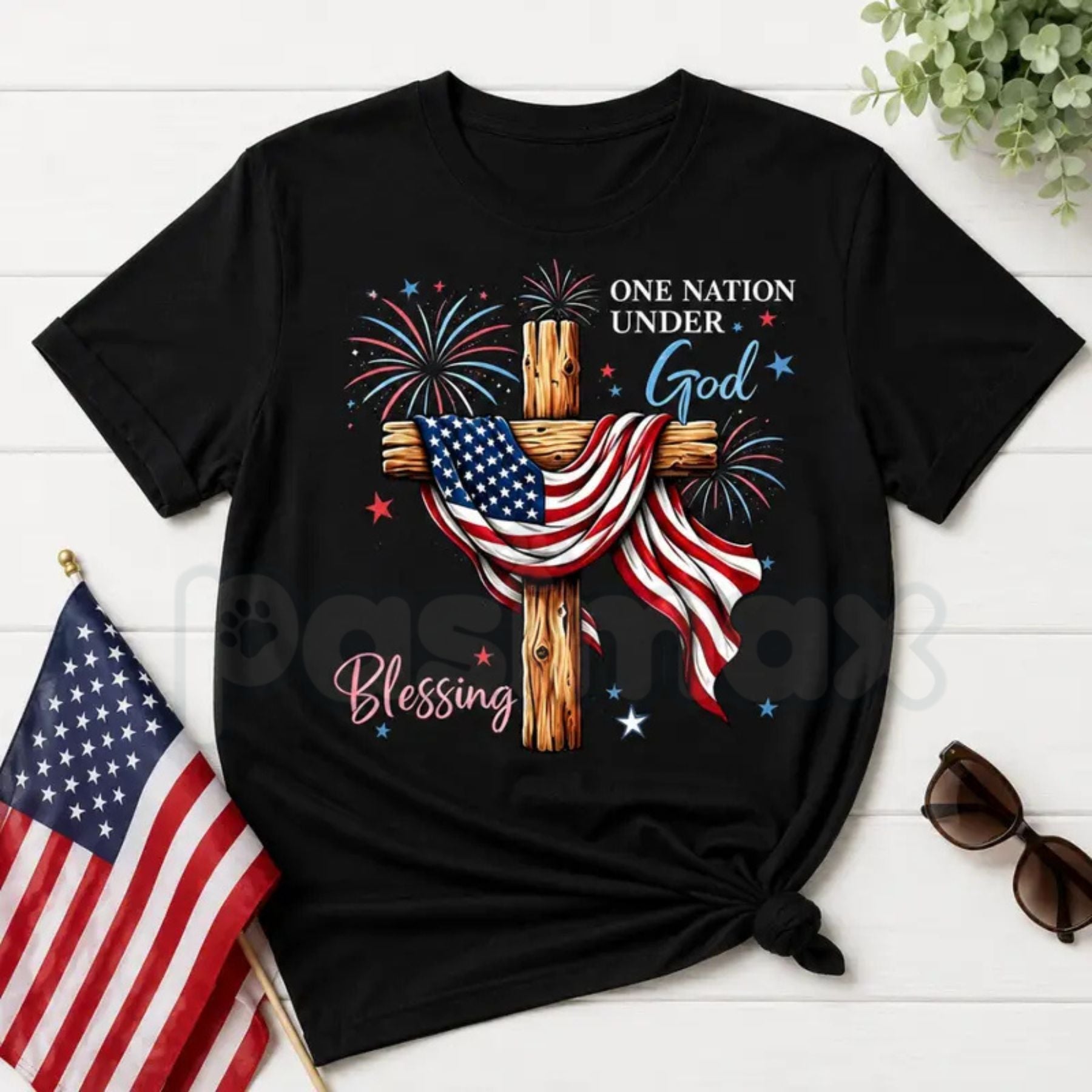 "One Nation Under God" American Flag Cross T-Shirt – Christian Patriotic 4th of July Novelty Faith Graphic Tee