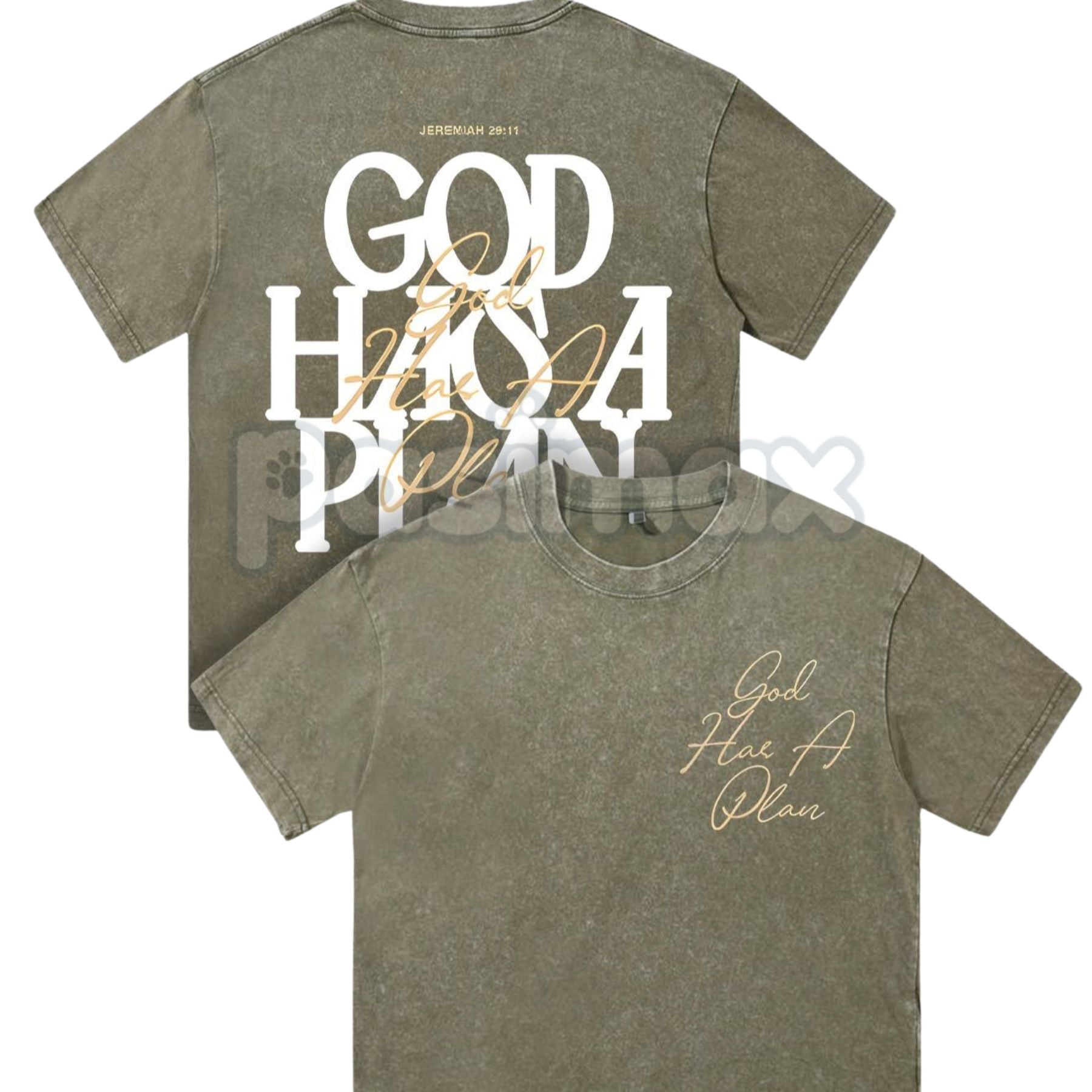 Pasimax "God Has A Plan" Double Sided T-Shirt – Retro Washed Christian Letter Print, 230 GSM Cotton — lifestyle context