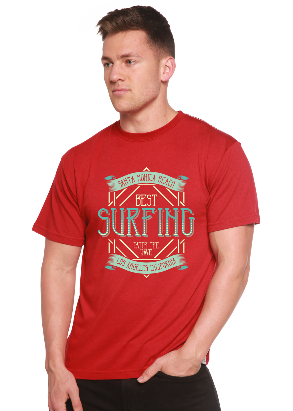 Spun Bamboo Best Surfing Men's Bamboo Viscose/Organic Cotton Short Sleeve Graphic T-Shirt — lifestyle context