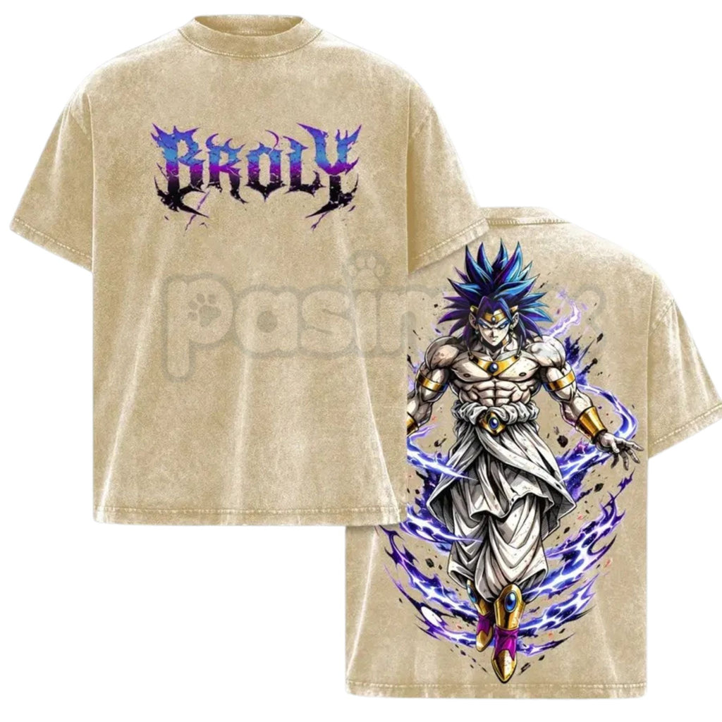 Pasimax The Nightmare Warrior: Broly DBZ Washed Tee – Heavyweight Cotton Relaxed Fit Retro Anime Graphic T-Shirt — back view