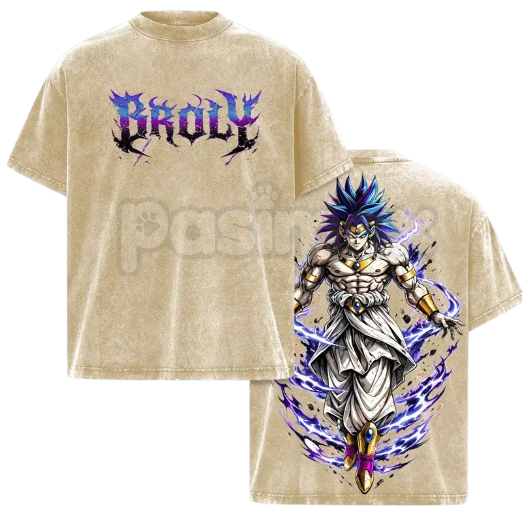 Pasimax The Nightmare Warrior: Broly DBZ Washed Tee – Heavyweight Cotton Relaxed Fit Retro Anime Graphic T-Shirt — back view