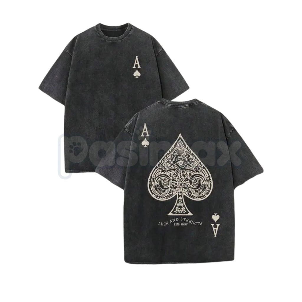 Pasimax LUCK AND STRENGTH Ace of Spades Vintage Washed T-Shirt — lifestyle context
