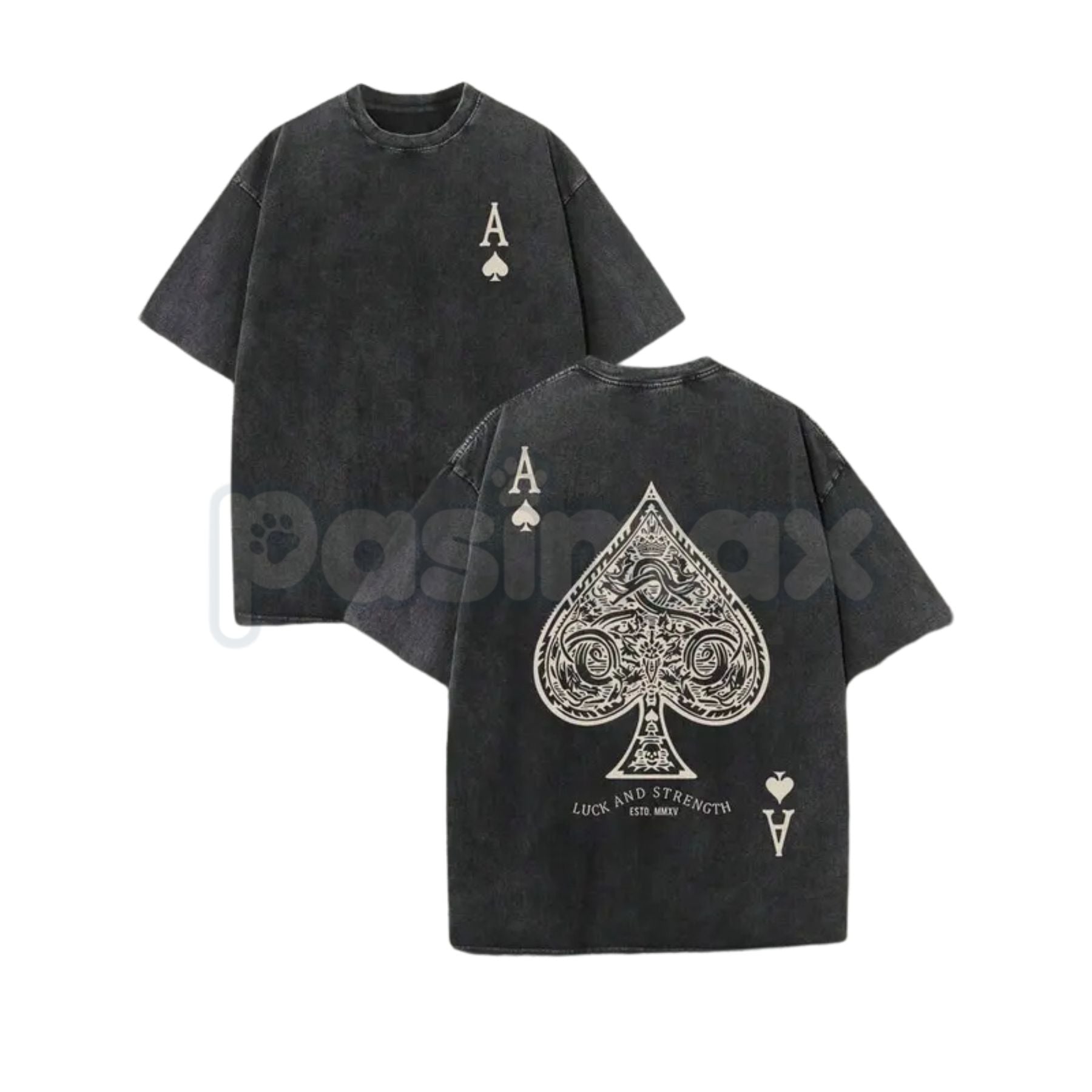 Pasimax LUCK AND STRENGTH Ace of Spades Vintage Washed T-Shirt — lifestyle context