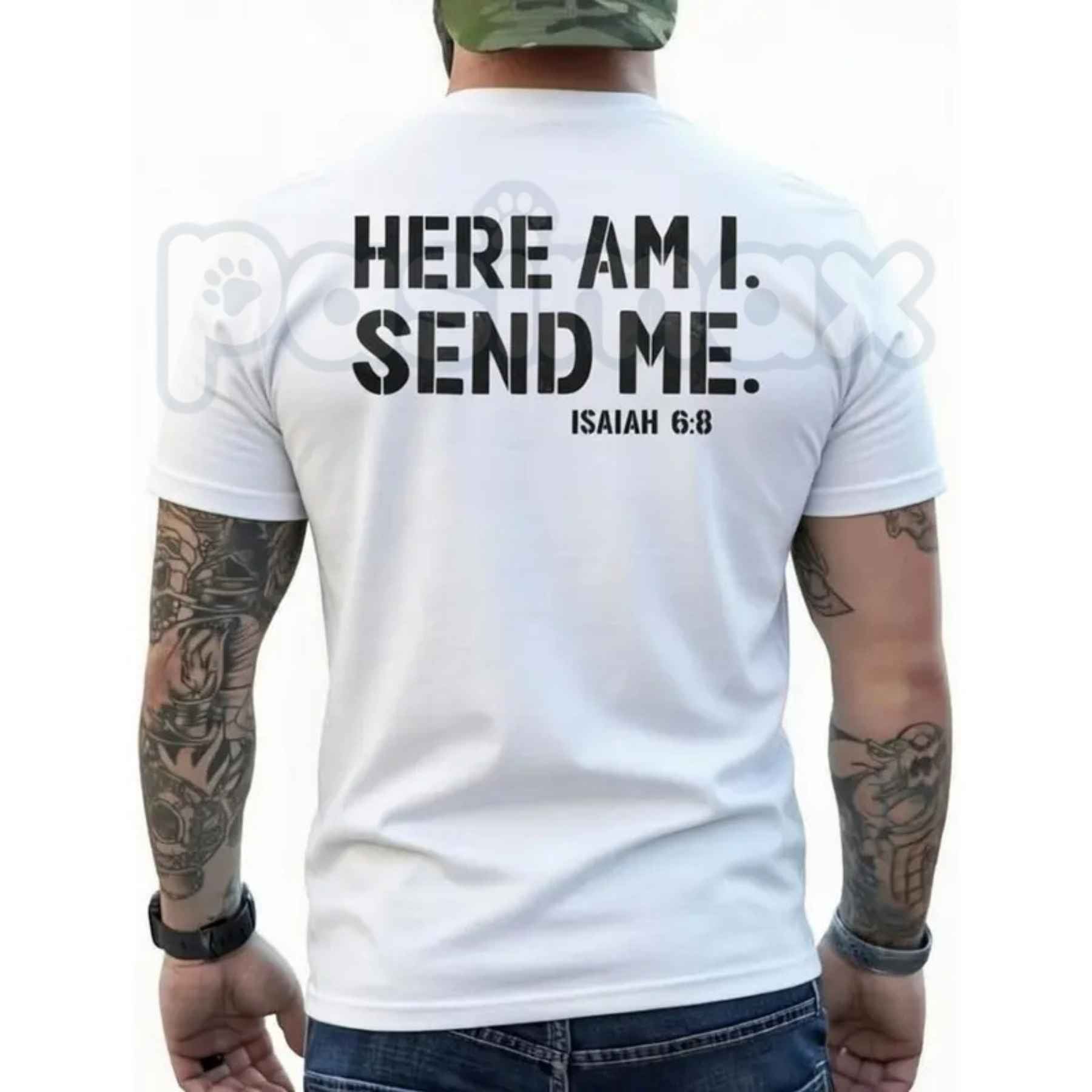 Here Am I Send Me Faith Graphic Tee – Isaiah 6:8 Christian Bible Verse T-Shirt, Inspirational Scripture Religious Unisex Faith Shirt