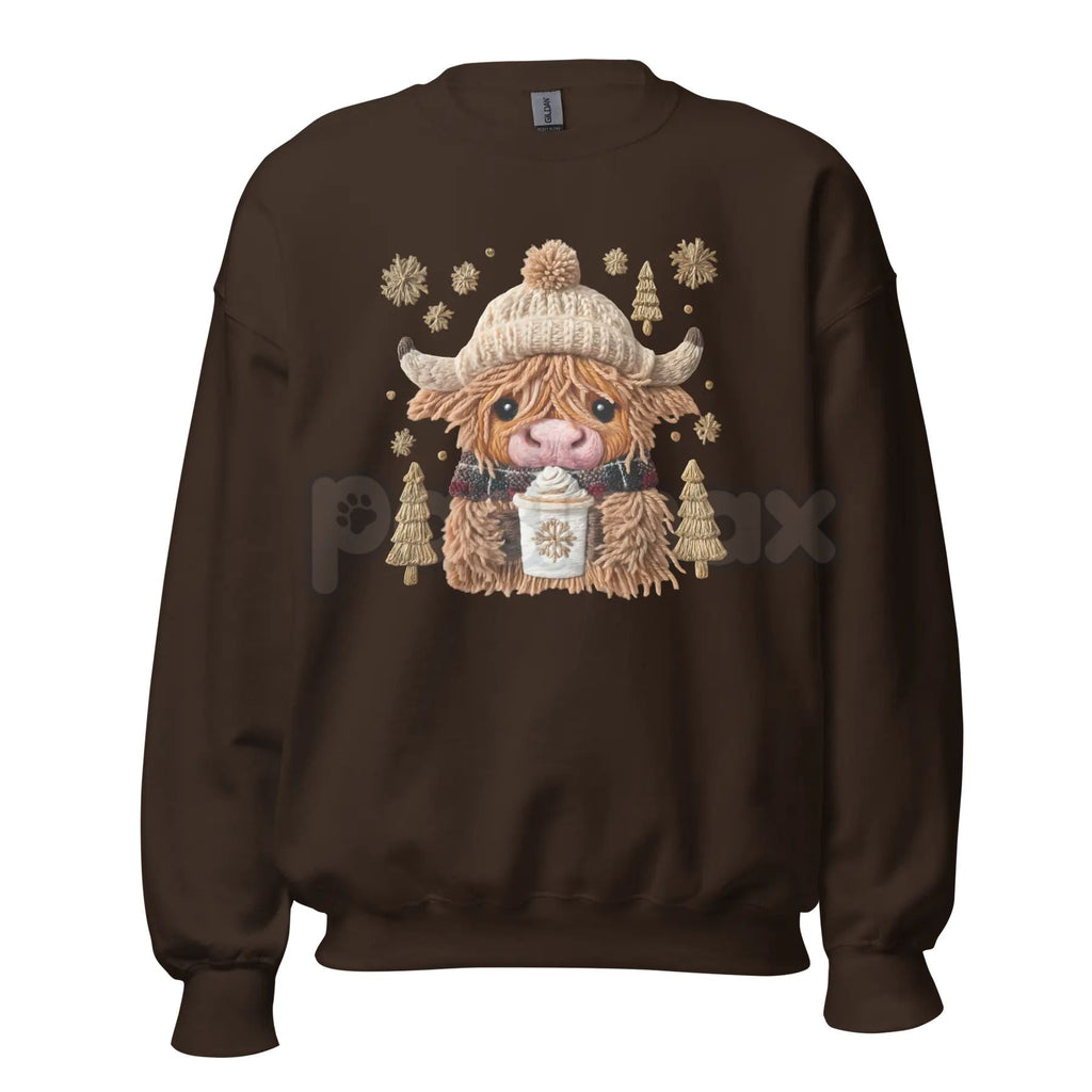 Pasimax Hazel the Highland Cow Crewneck Sweatshirt | Cute Hairy Coo Graphic Top | Farm Animal Unisex Sweater — lifestyle cont
