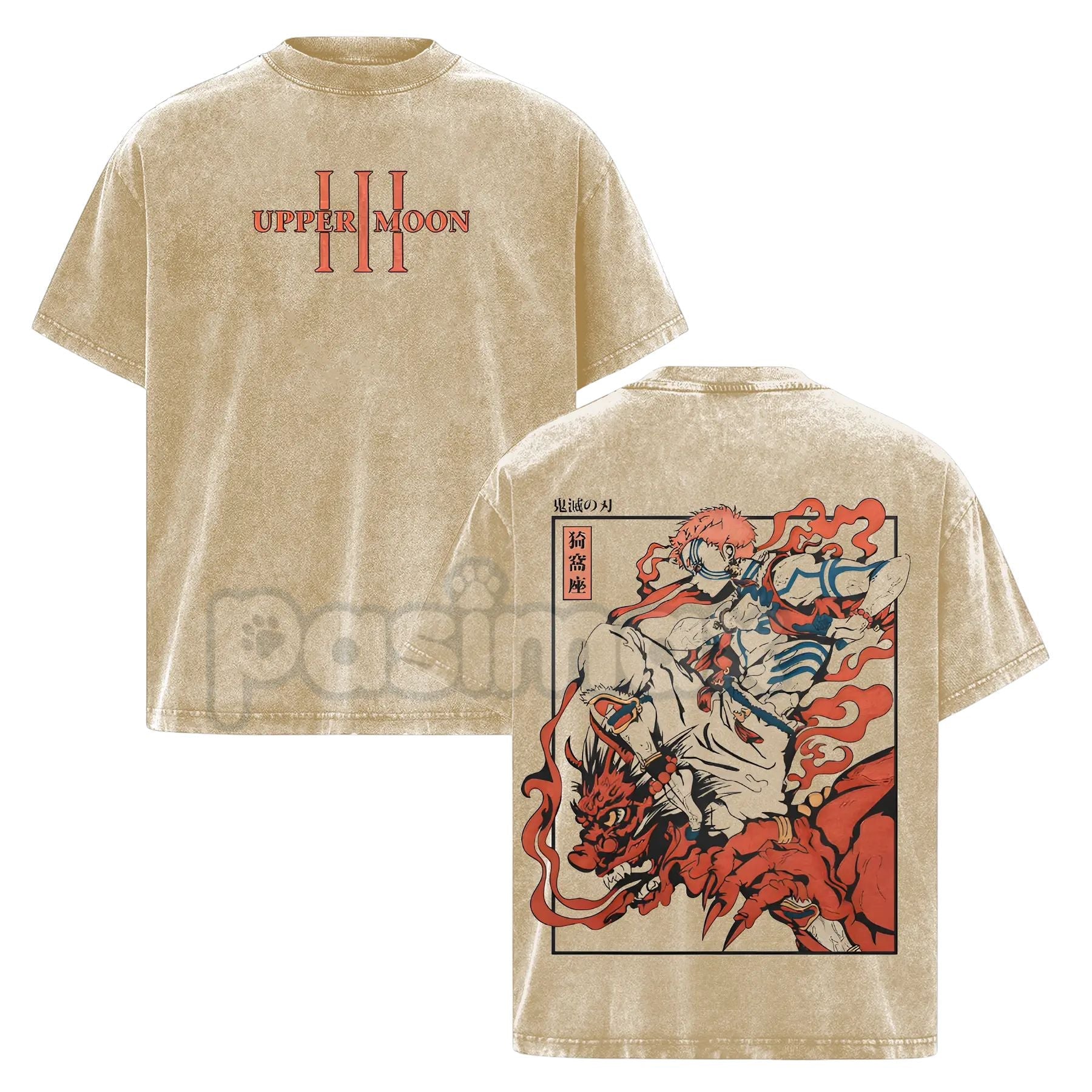 Pasimax Akaza Upper Moon 3 T-Shirt – Demon Slayer Infinity Castle Arc Graphic Tee, Vintage Washed Oversized Anime Shirt — lif
