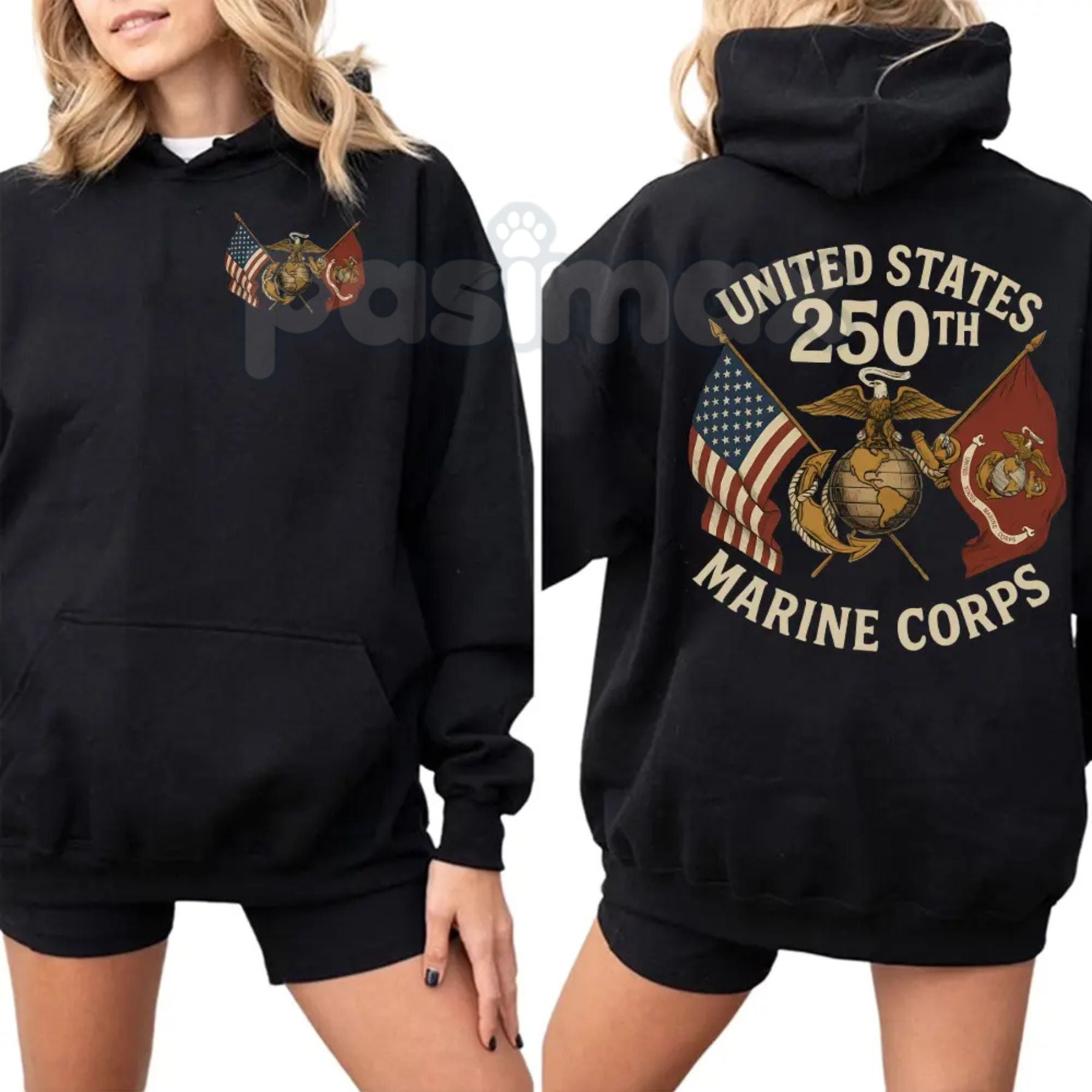 Pasimax USMC 250 Years Hoodie – United States Marine Corps Birthday Commemorative Pullover, Veteran & Active Duty Gear, Unise