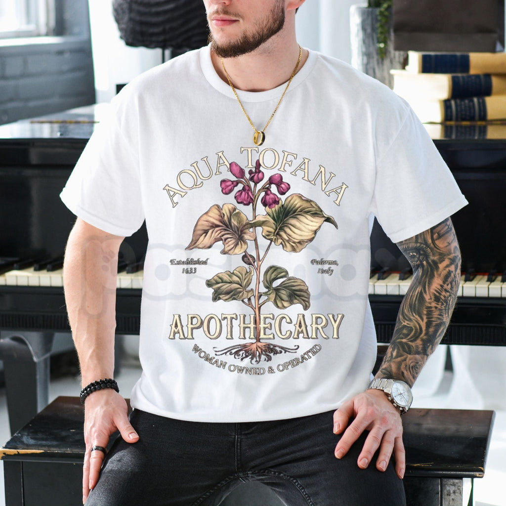 Aqua Tofana Funny Feminist T-Shirt – Vintage Apothecary Giulia Toffana Graphic Tee, Premium 100% Cotton Historical True Crime Top, Soft Lived-In Heavyweight Sarcastic Feminist Shirt, Made in USA