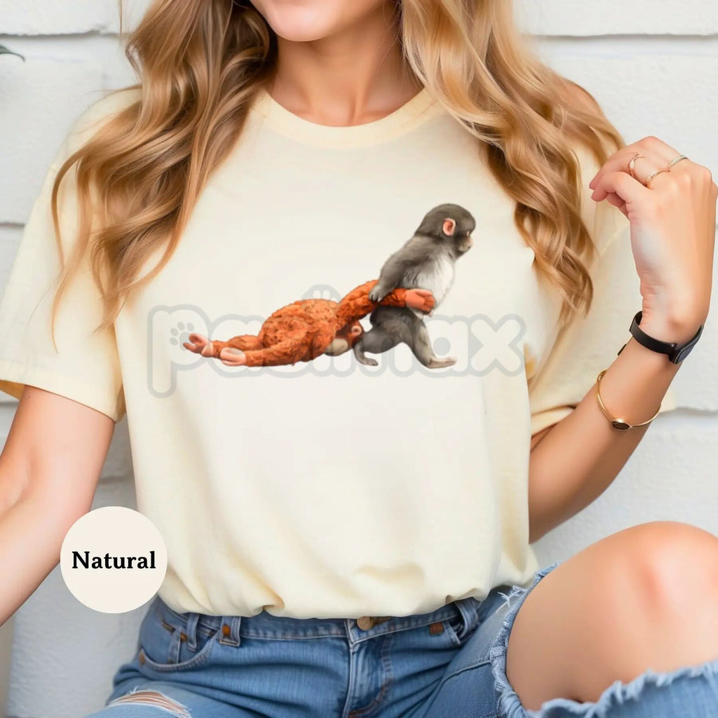 Pasimax Monkey Punch Baby Monkey Graphic T-Shirt - Cute Baby Monkey Holding Plush Toy Shirt, Premium 100% Cotton Animal Lover