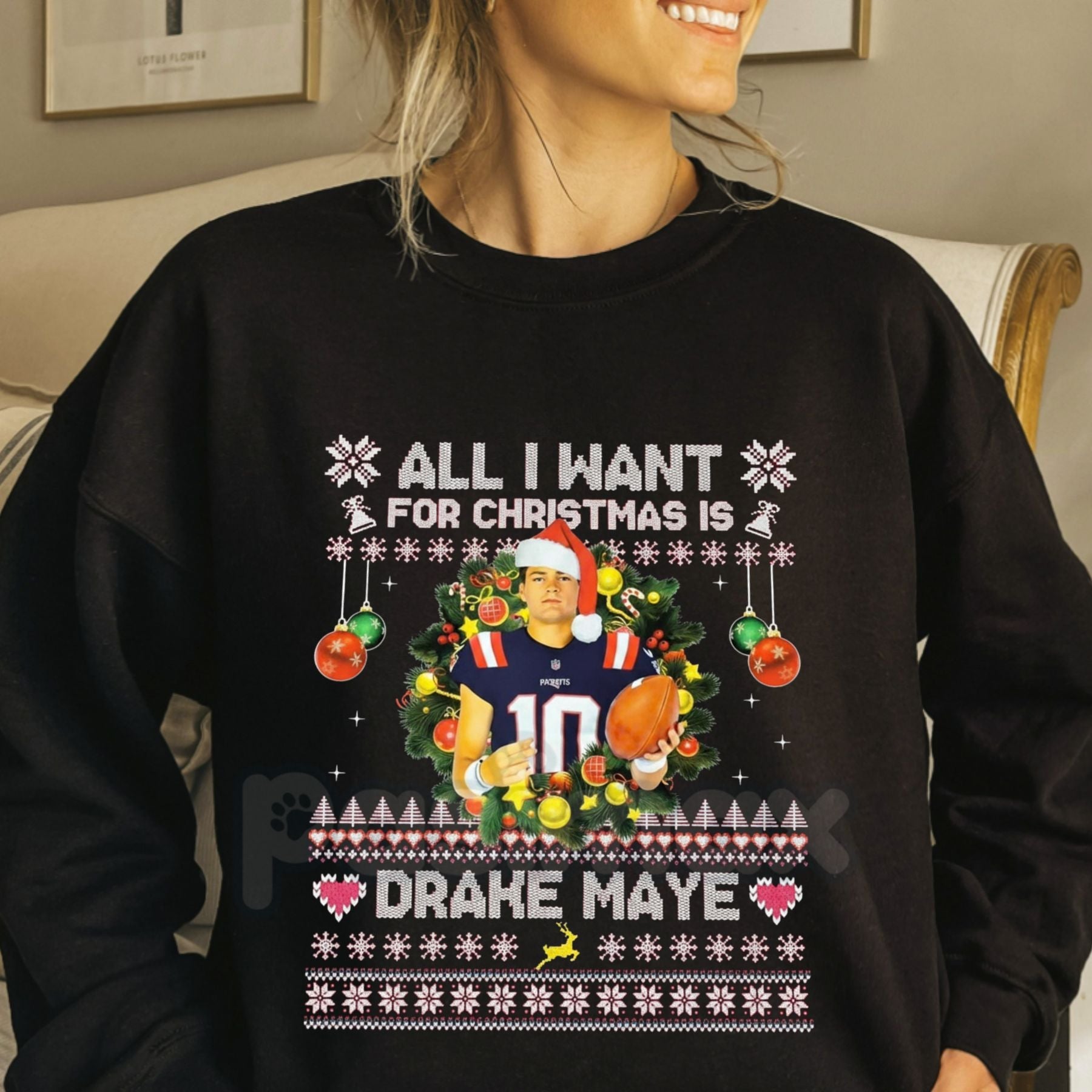 Pasimax All I Want For Christmas Is Drake Maye Sweatshirt | UNC QB Football Fan Jumper | NFL Draft Prospect Holiday Crewneck 