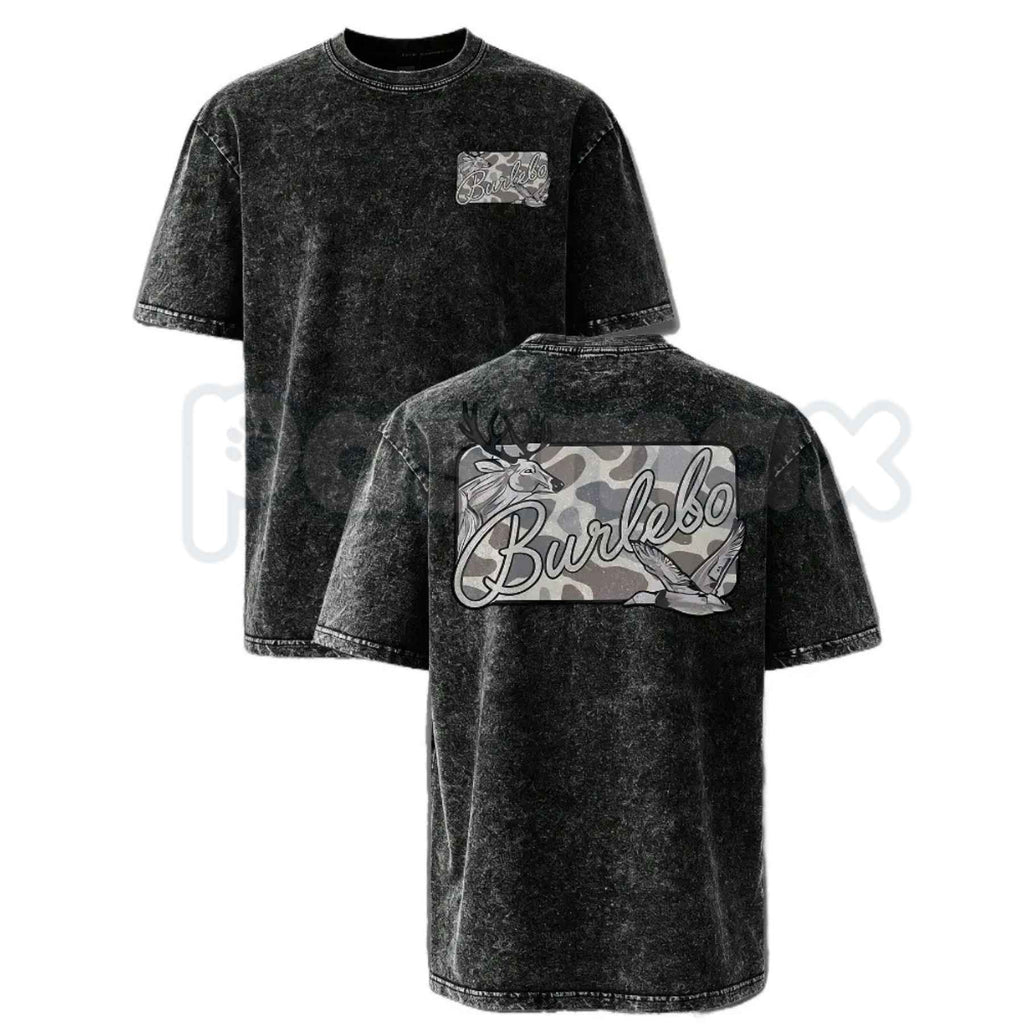 Deer & Mallard Duck Camo T-Shirt – Retro Wildlife Hunting Graphic Tee, Vintage Washed Lightweight Cotton Outdoor Unisex Top