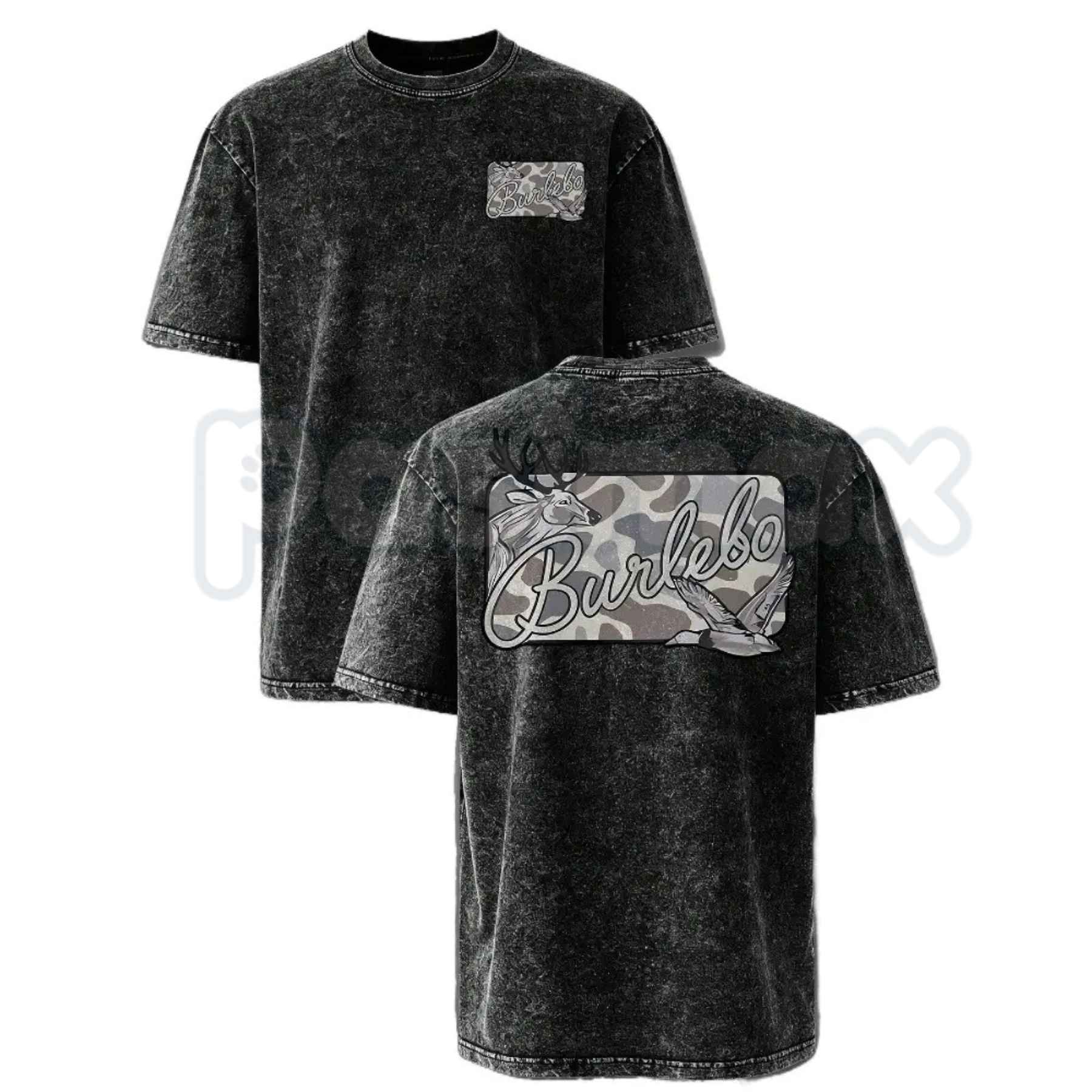 Deer & Mallard Duck Camo T-Shirt – Retro Wildlife Hunting Graphic Tee, Vintage Washed Lightweight Cotton Outdoor Unisex Top