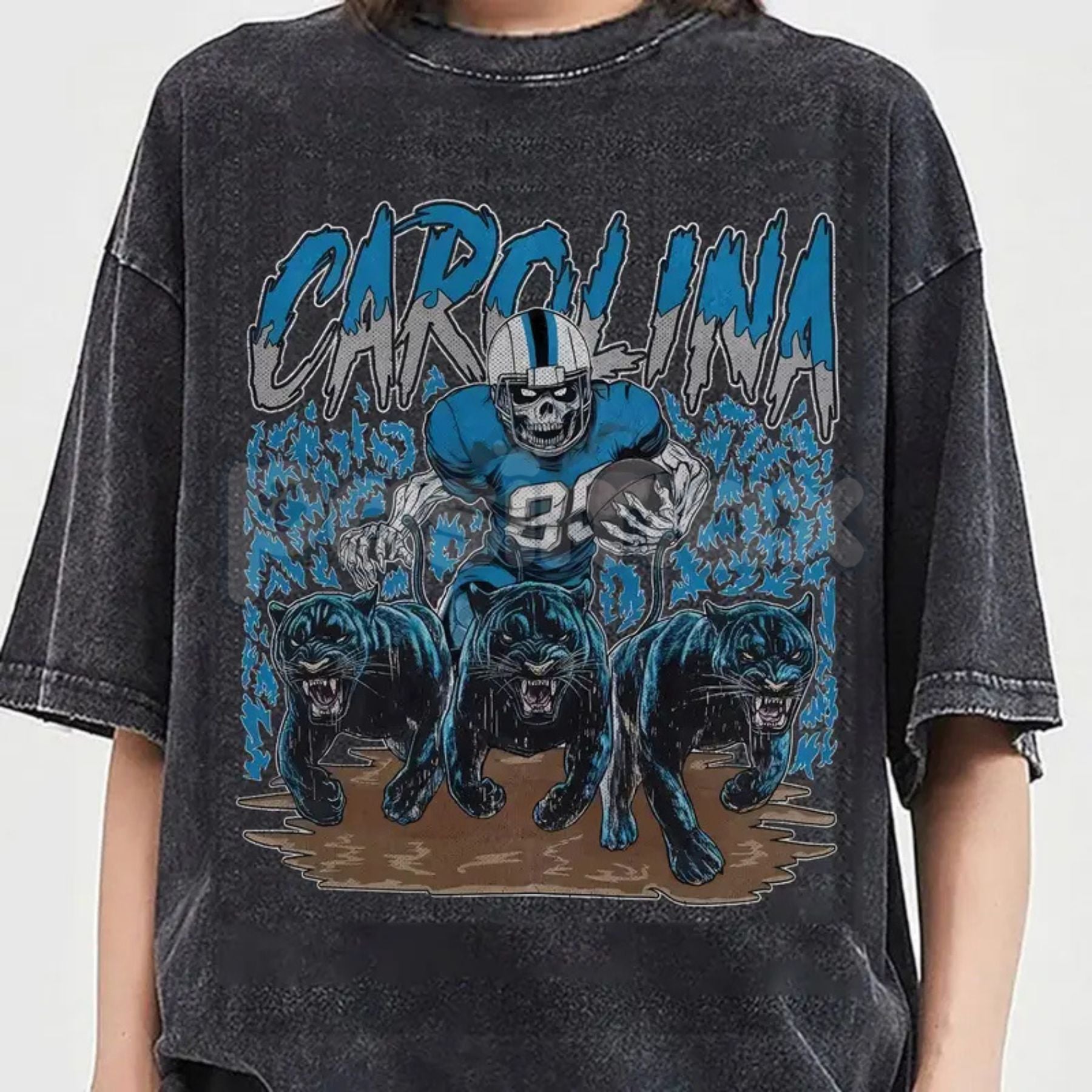 Pasimax Teams Football Skull Vintage Washed T-Shirt — detail close-up
