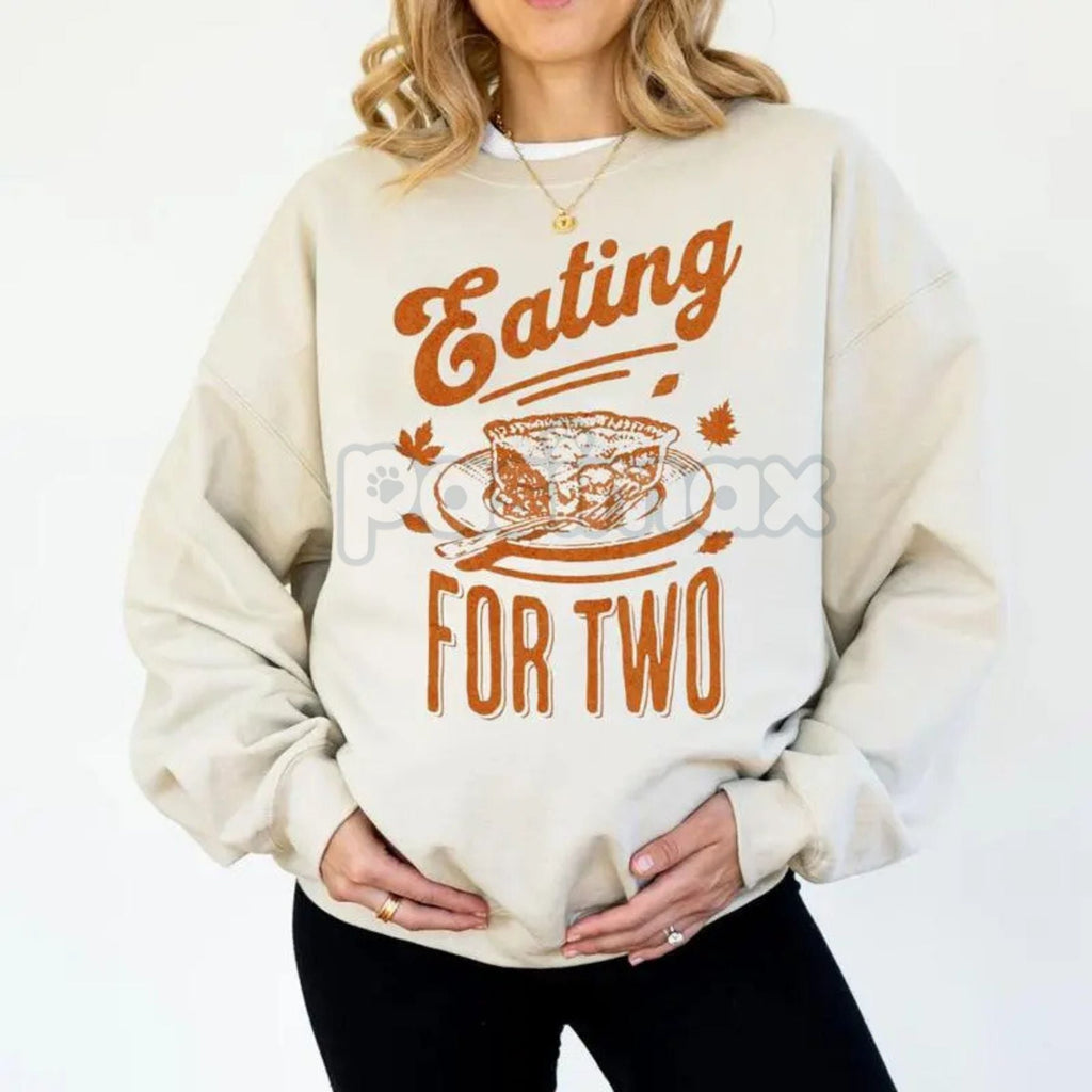 Pasimax Eating for Two Thanksgiving Pregnancy Announcement Sweatshirt — lifestyle context