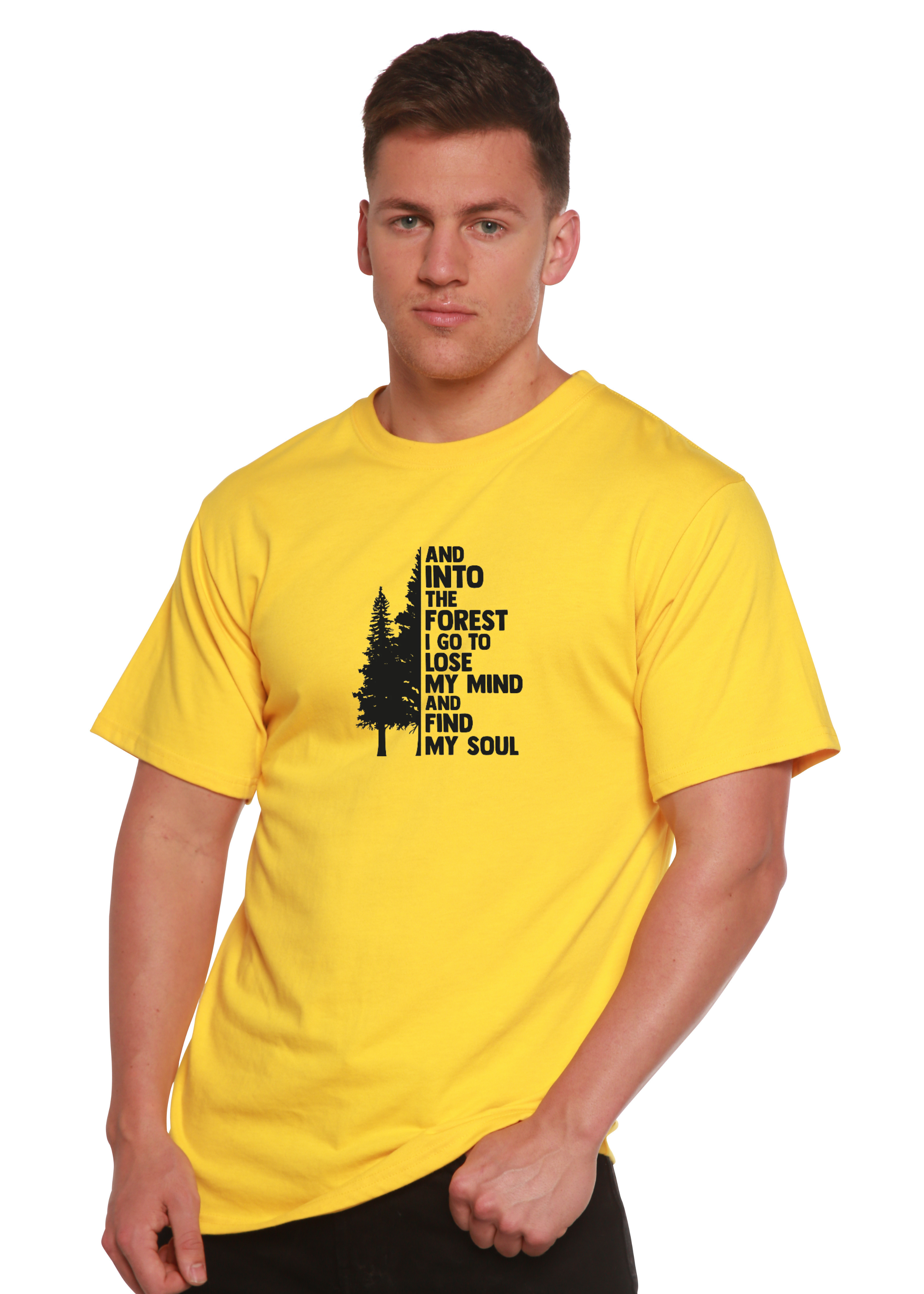 Spun Bamboo And Into The Forest I Go Men's Bamboo Viscose/Organic Cotton Short Sleeve Graphic T-Shirt — lifestyle context