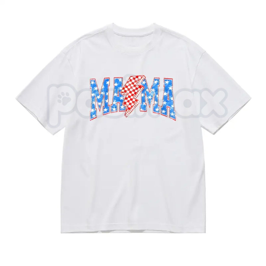 Mama Checkered Lightning Bolt T-Shirt – Retro Rocker Mom Graphic Tee