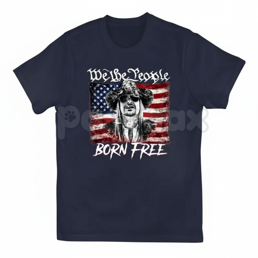 Pasimax "Born Free" Classic American Flag T-Shirt - Heritage USA Graphic Tee, Premium Heavyweight 100% Cotton Patriotic Shirt