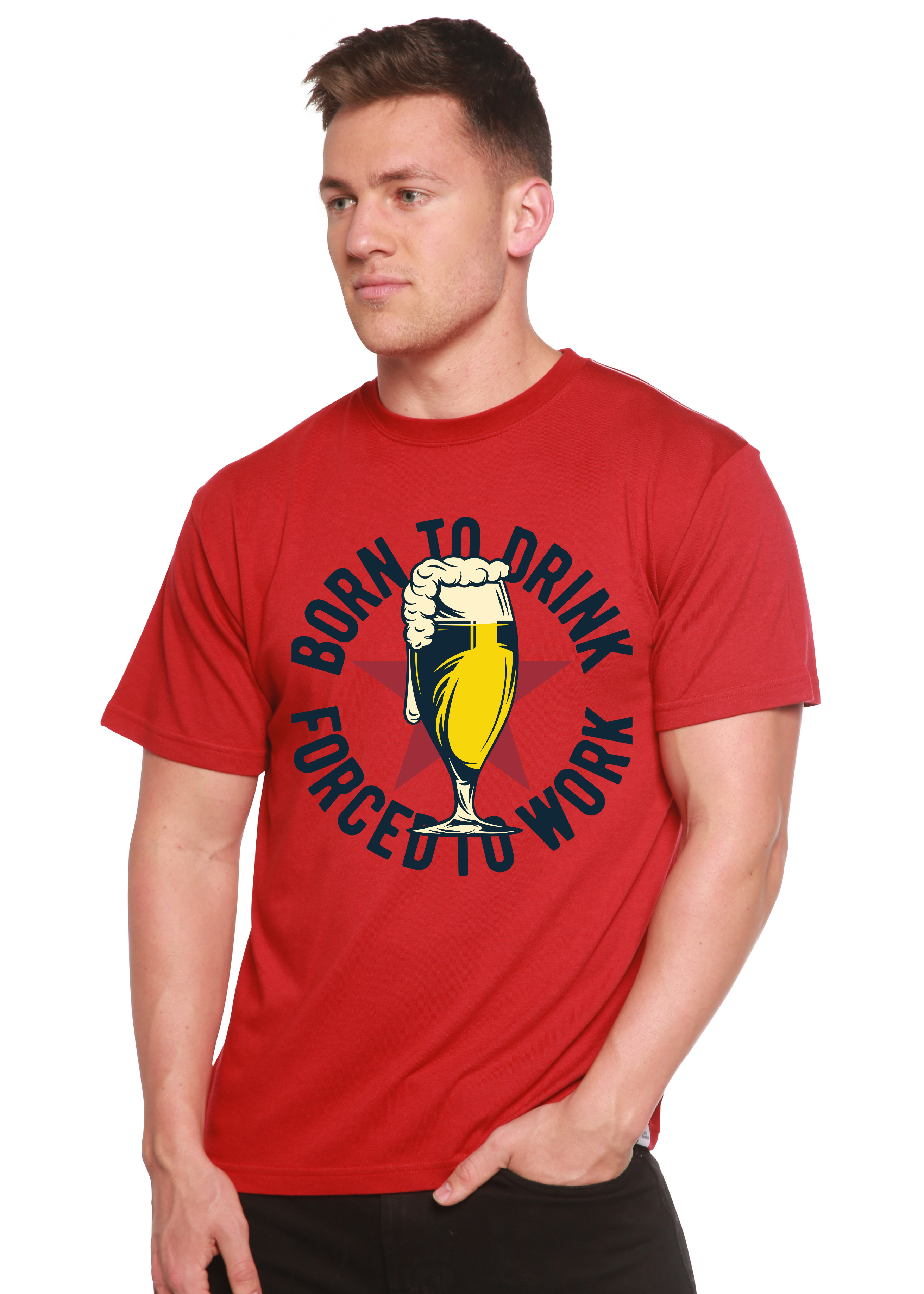 Spun Bamboo Born to Drink Men's Bamboo Viscose/Organic Cotton Short Sleeve Graphic T-Shirt — lifestyle context