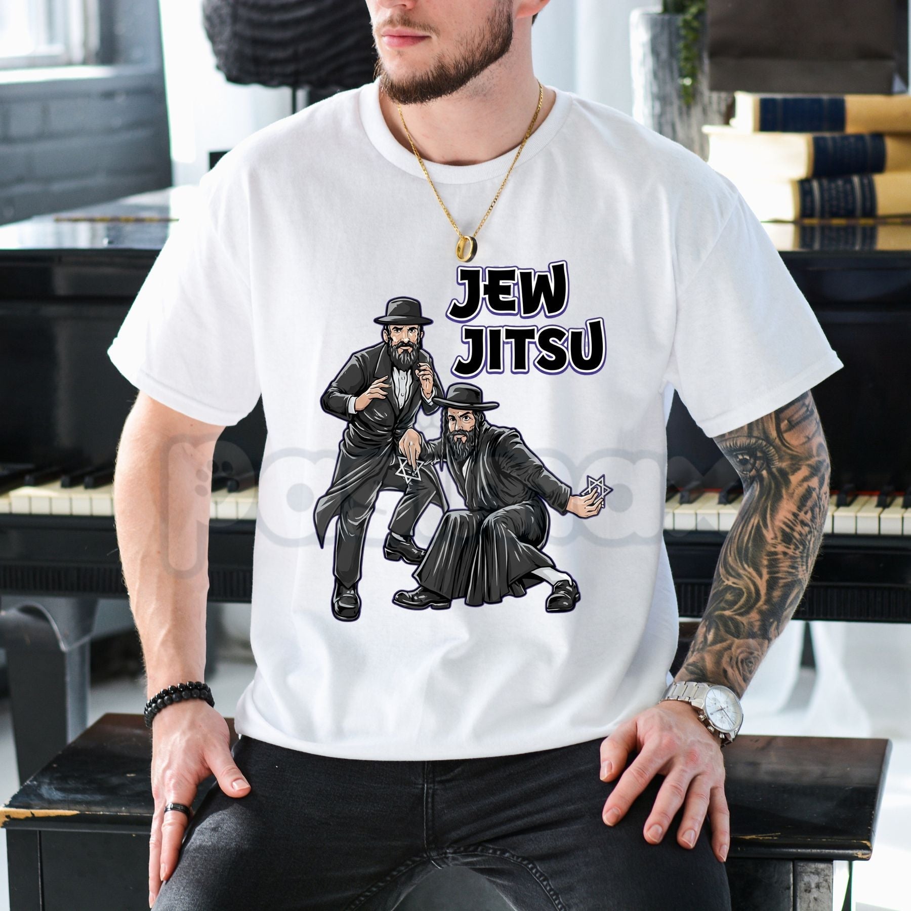 Pasimax "Jew Jitsu" Funny Hanukkah T-Shirt - Rabbi Horah Dance Graphic Tee, Jewish Martial Arts Humor Shirt, Holiday Costume 