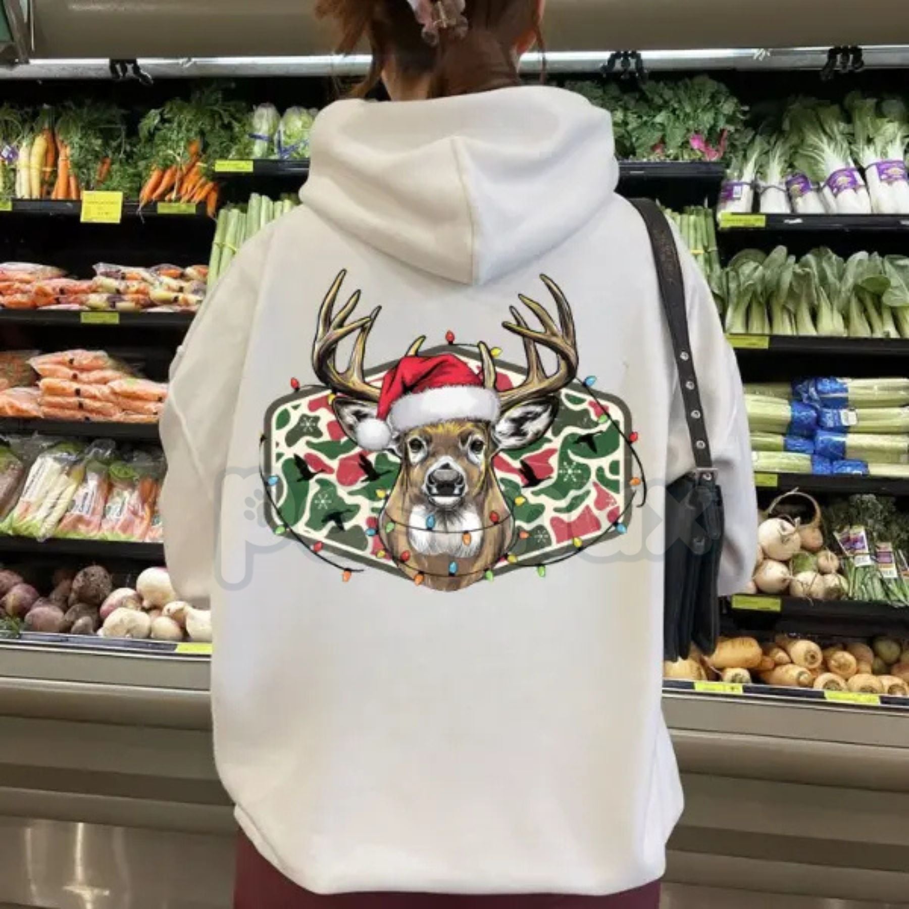 Pasimax Christmas Deer Hunting Camo Hoodie – Festive Hunter Orange Pullover, Camouflage Holiday Apparel, Unisex — lifestyle c