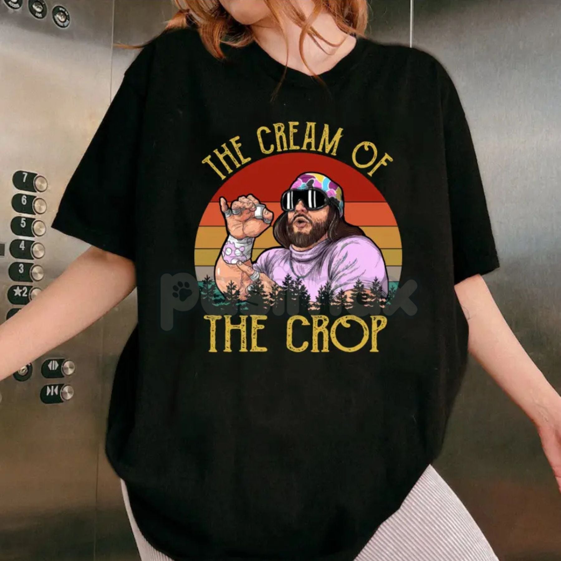 Pasimax "Macho The Cream of The Crop" Retro Graphic Tee — lifestyle context