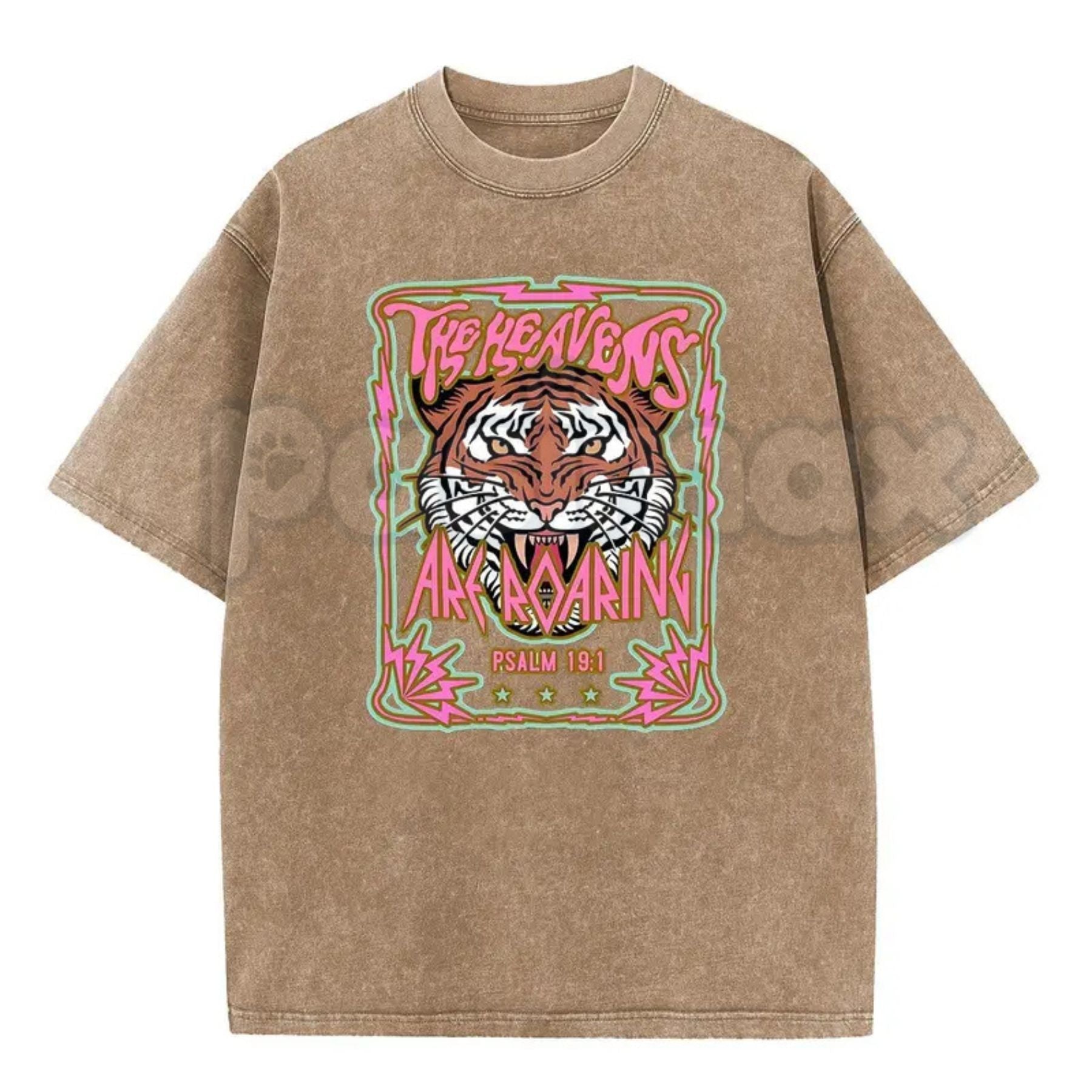 Wayii Fashion The Heavens Roaring Tiger T-Shirt – Unisex Acid Wash Vintage Graphic Tee, Lightweight Retro Cotton Streetwear Top