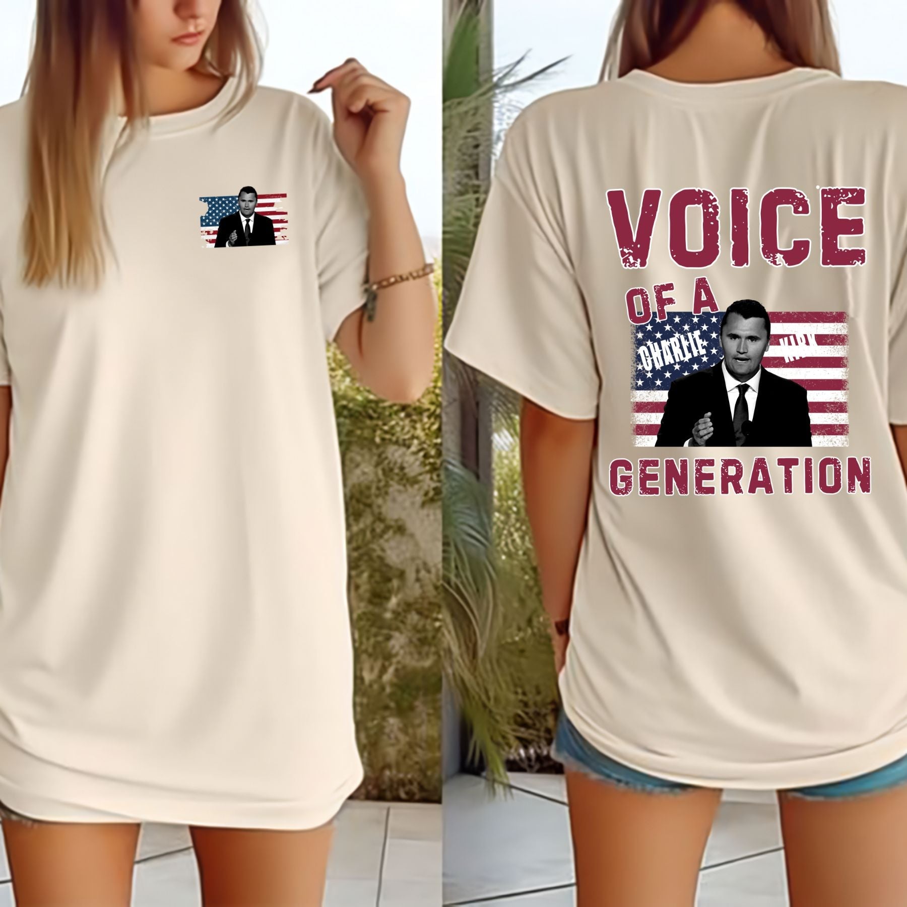Pasimax "Voice of a Generation" Charlie Kirk T-Shirt — lifestyle context