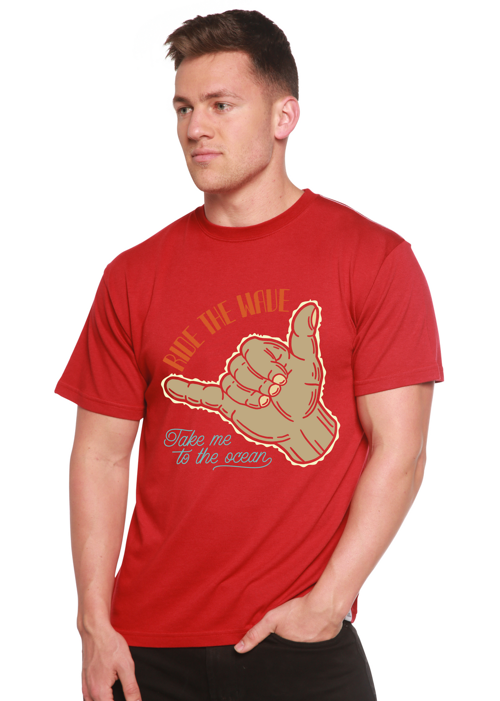 Spun Bamboo Ride The Wave Men's Bamboo Viscose/Organic Cotton Short Sleeve Graphic T-Shirt — alternative angle