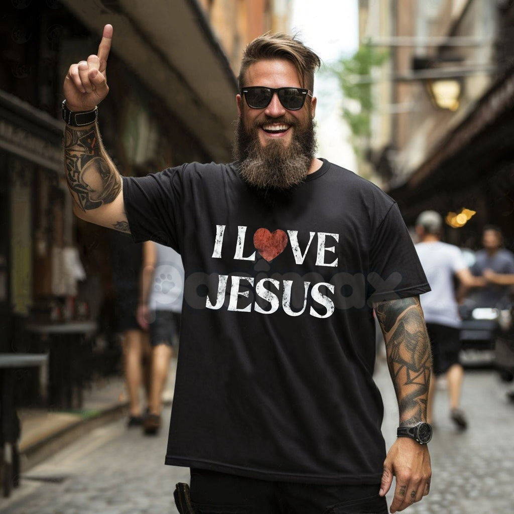 Pasimax Vintage "I Love Jesus" Print T-Shirt - Retro 70s Christian Graphic Tee, Faith-Based Throwback Apparel, Classic Jesus 
