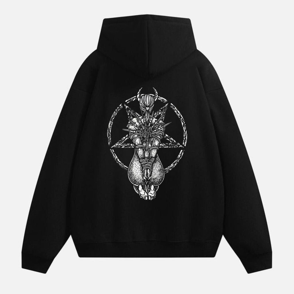 Pasimax Goat Skull Pentagram Occult Hoodie — lifestyle context