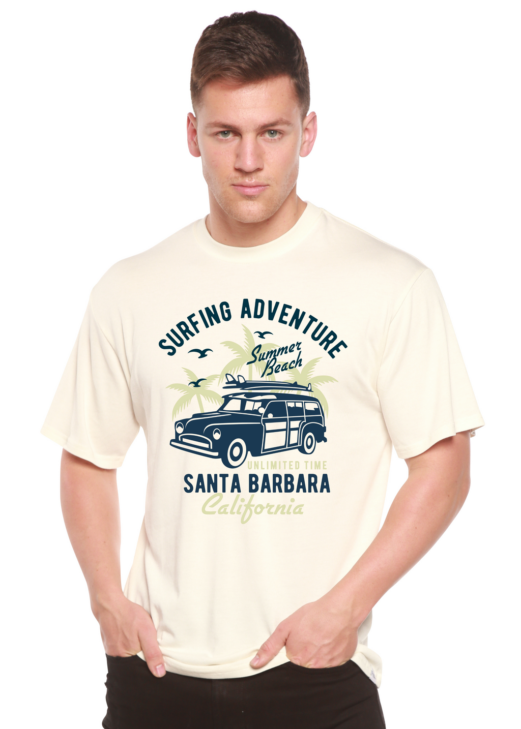 Spun Bamboo Surfing Adventure Spun Bamboo® Men's Bamboo Viscose/Organic Cotton Short Sleeve Graphic T-Shirt — lifestyle conte