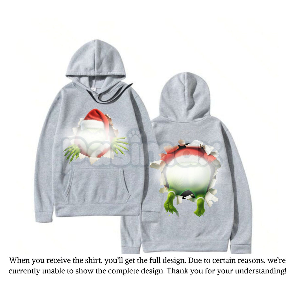 Pasimax Christmas Movie Character Green Guy Through Hole 2-Sided Hoodie – Trendy Holiday Season Graphic Pullover, Unisex Clas