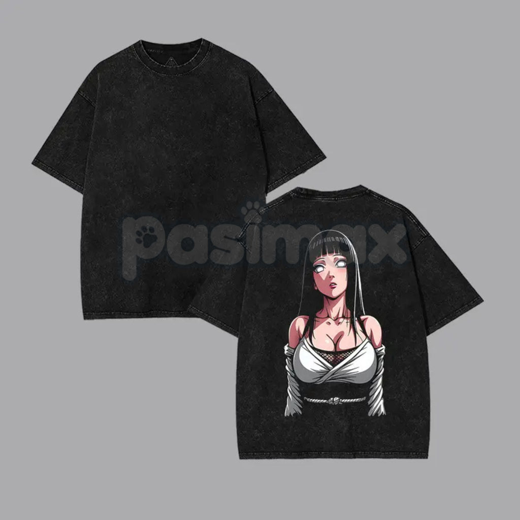 Pasimax Hinata Hyuga Naruto Double Printed Vintage Washed Tee – Byakugan Princess Retro Anime Streetwear — back view