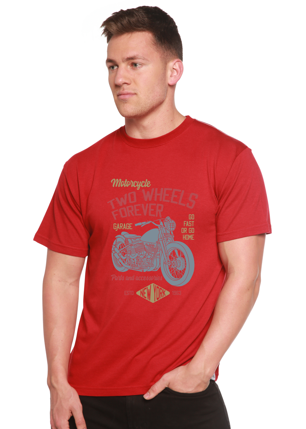 Spun Bamboo Two Wheels Forever Men's Bamboo Viscose/Organic Cotton Short Sleeve Graphic T-Shirt — alternative angle
