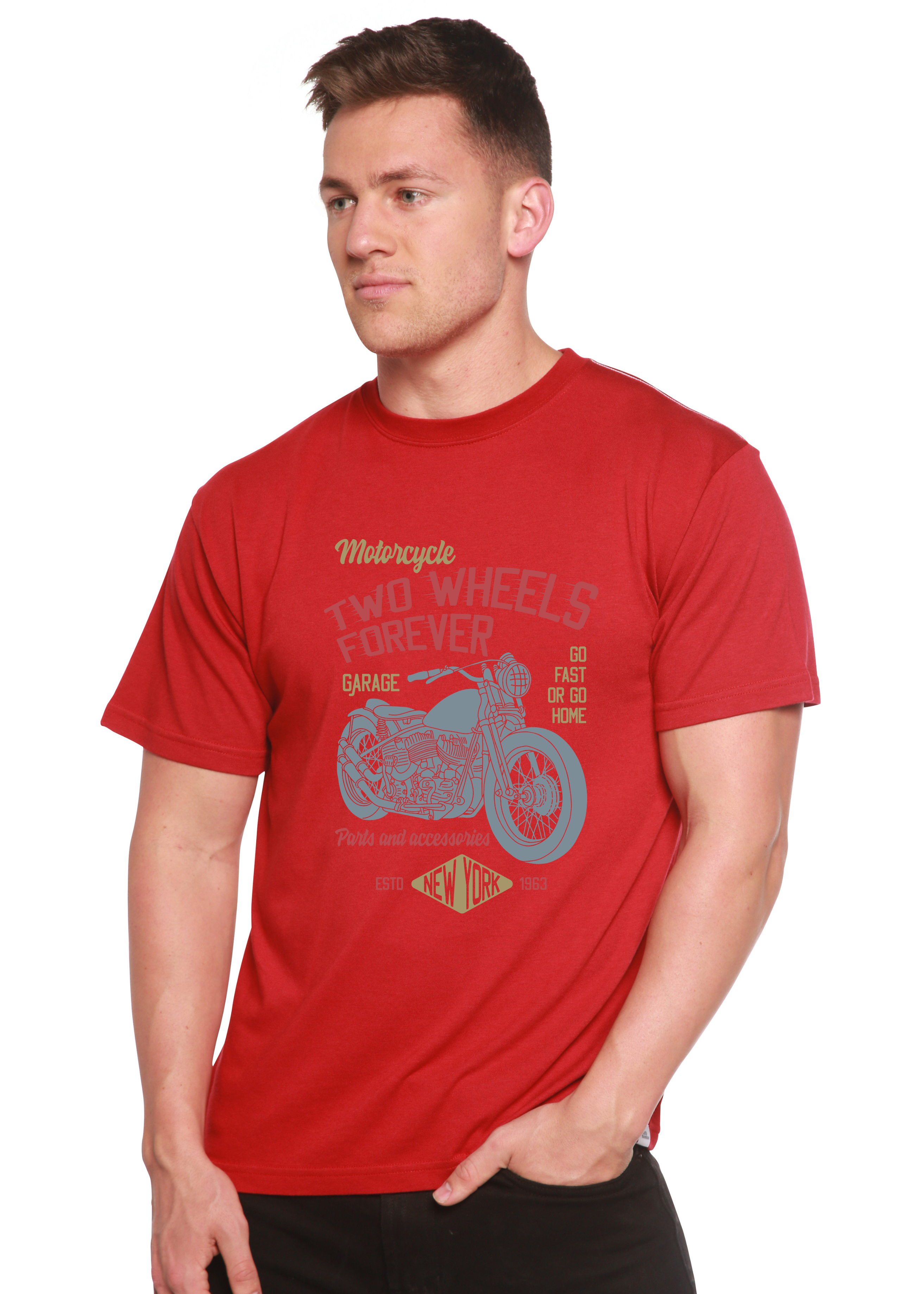 Spun Bamboo Two Wheels Forever Men's Bamboo Viscose/Organic Cotton Short Sleeve Graphic T-Shirt — alternative angle