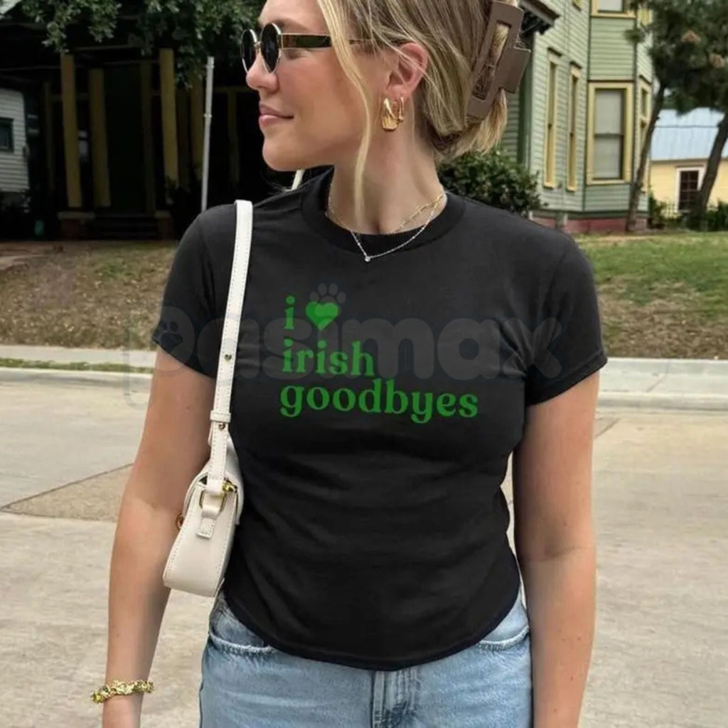 Pasimax St. Patrick's Day Baby Tee Collection - Funny "Irish Goodbye" & BORG Drinking Shirt, Premium 100% Cotton Cropped Y2K 
