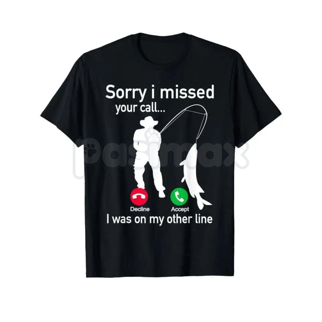 Pasimax Funny Fishing Phone Call T-Shirt - Hooked Fishing Line Graphic Tee, Sarcastic Fisherman Out of Office Shirt, Premium 