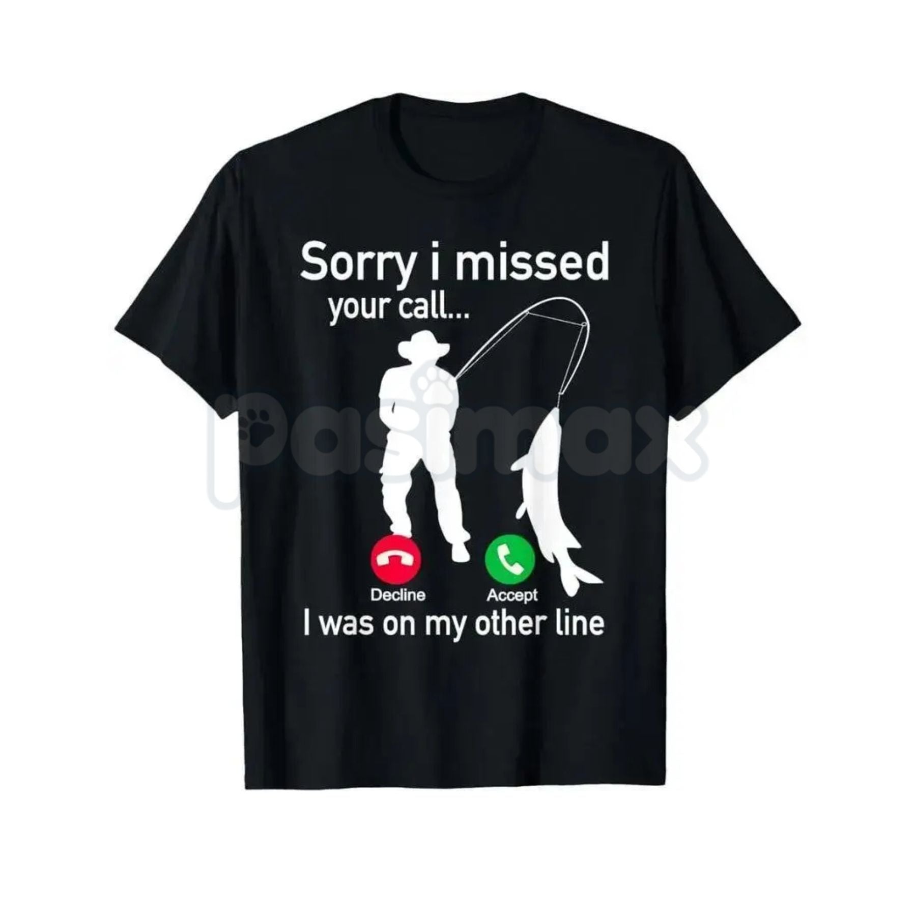 Pasimax Funny Fishing Phone Call T-Shirt - Hooked Fishing Line Graphic Tee, Sarcastic Fisherman Out of Office Shirt, Premium 