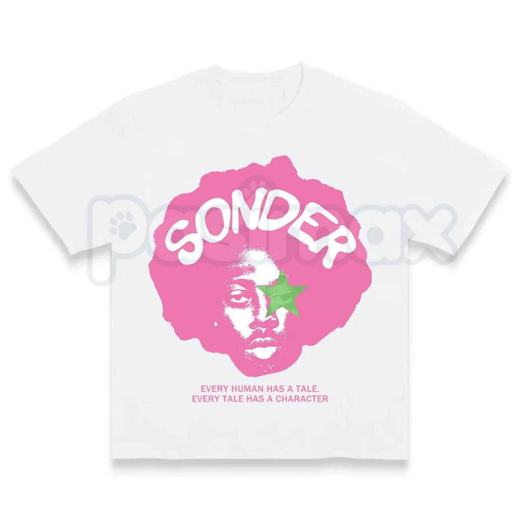 Bold Pink Sonder Lettering Geometric Print Rap Shirt – Modern Streetwear Graphic Tee, Minimalist Aesthetic Urban Unisex Hip Hop Fashion Shirt