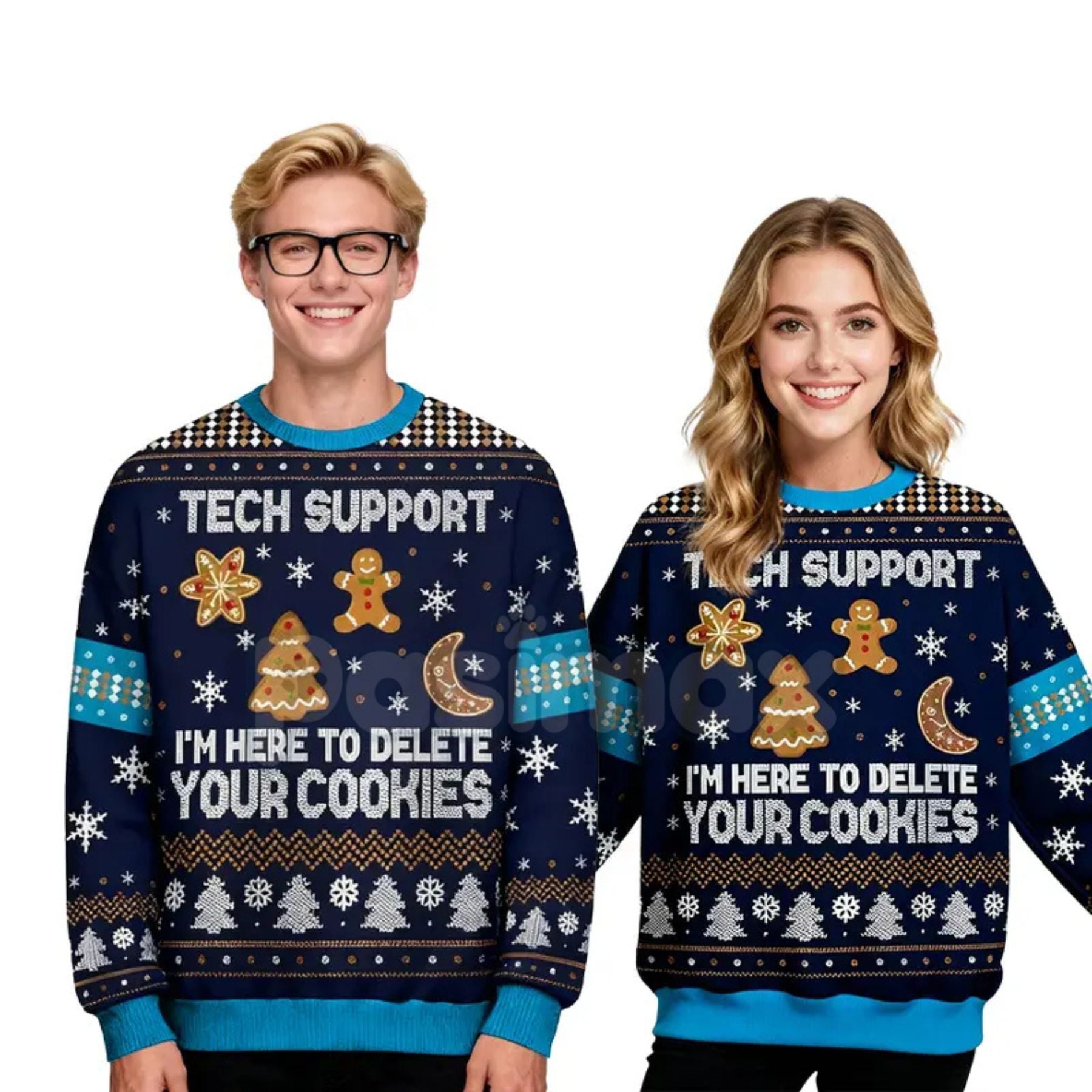 Pasimax Geeksoutfit Retro Geek Sweater Ugly Christmas Jumper, Crew Neck Long Sleeve Holiday Knitwear for Men & Women — back v