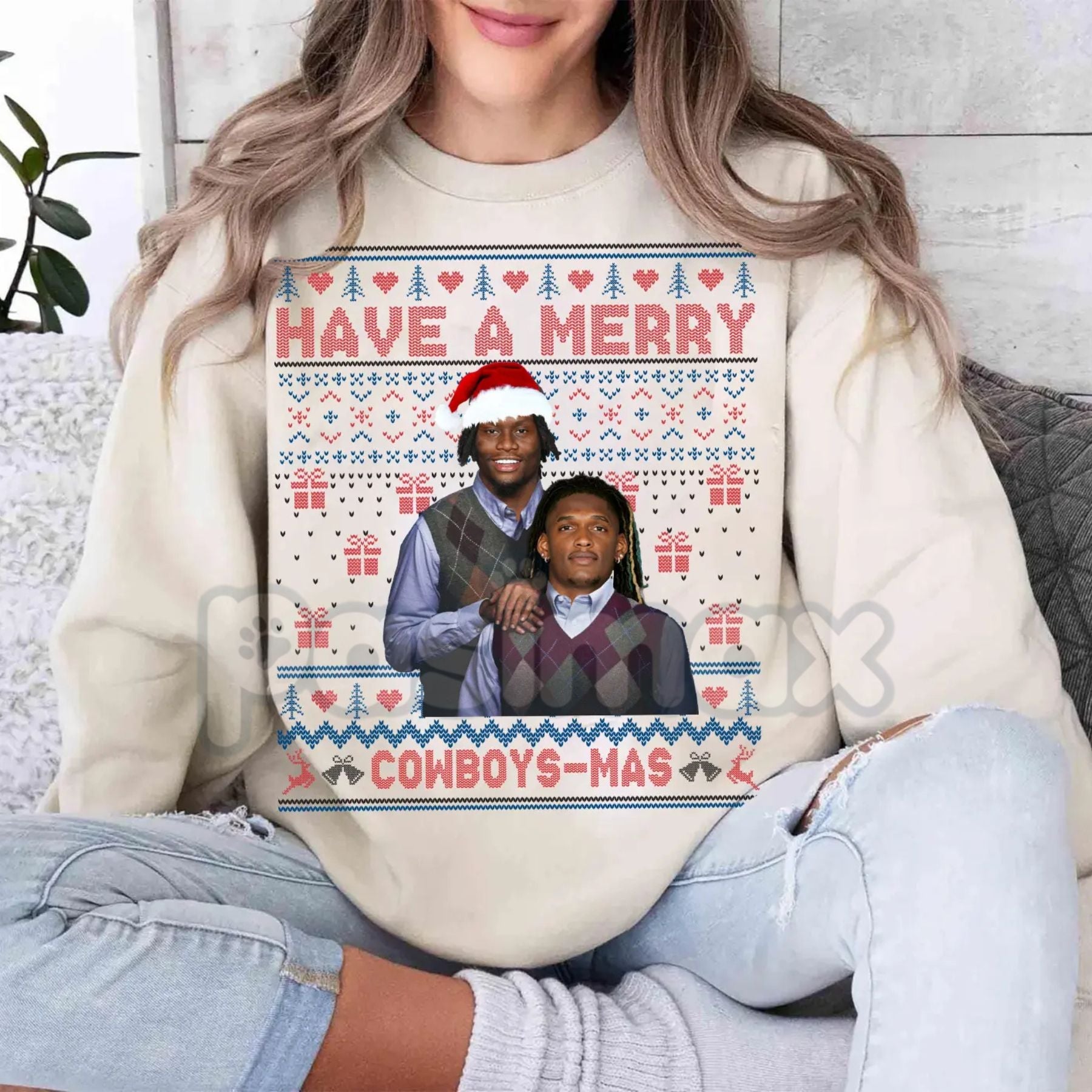 Pasimax Merry Pickens Lamb Christmas Ugly Graphic Sweatshirt | Funny NFL Cowboys Steelers Holiday Jumper | Wide Receiver Fan 